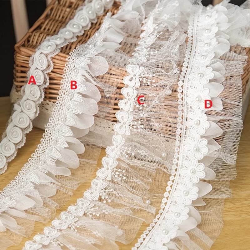 Amazon.com: Yulakes 3 Yards White Lace Ribbon Ruffles Lace Trim Tulle  Fabric Frills for Dress Curtains Decor Needlework Supplies Tulle Fabric  Flower Embroidery Sewing Accessories Applique Trim (Style D)