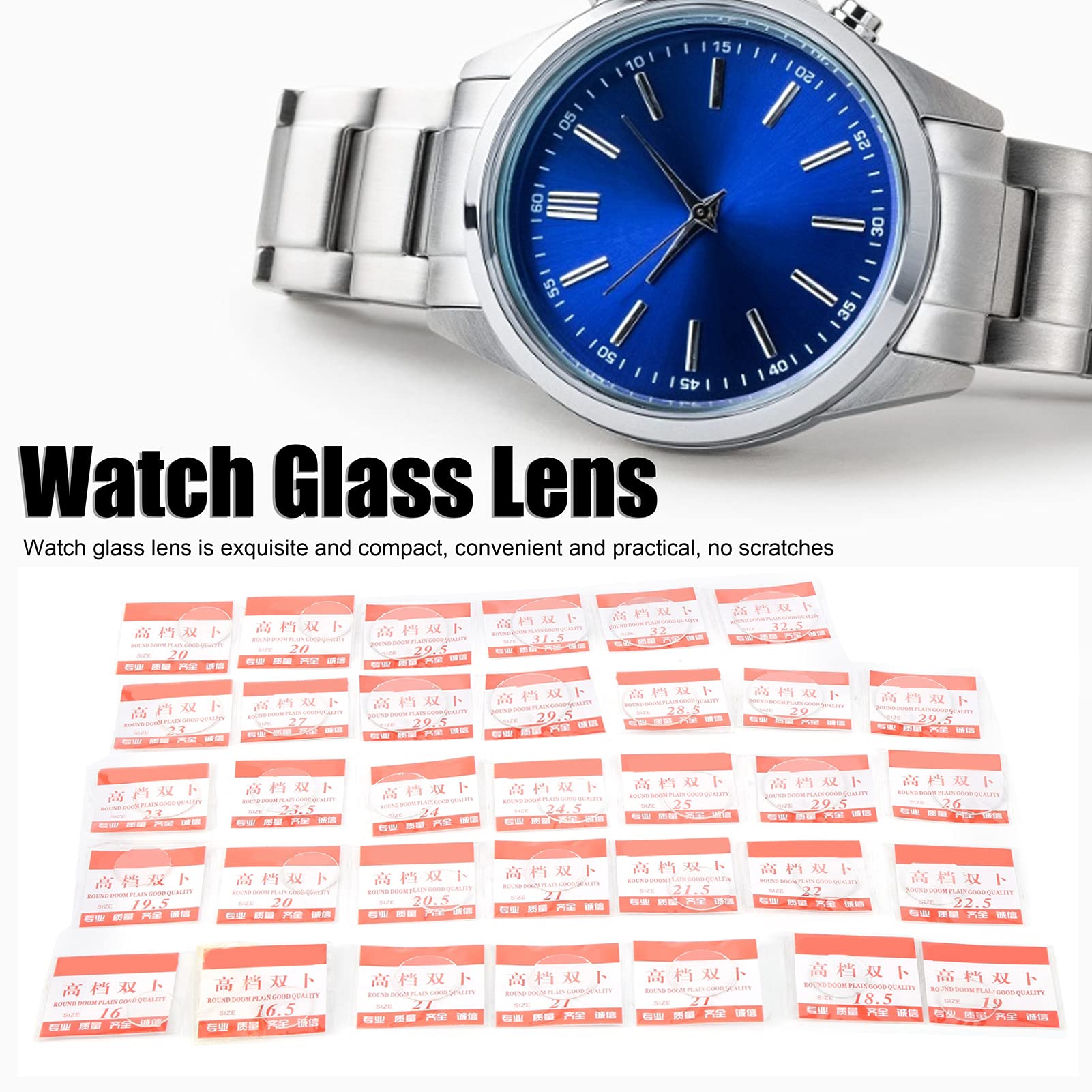 FTVOGUE 34 Pezzi di Lenti in Vetro per Orologio in Vetro Minerale con Bordo Liscio per Coperchio del Misurino da Laboratorio e Accessori per Lenti Dell'orologio