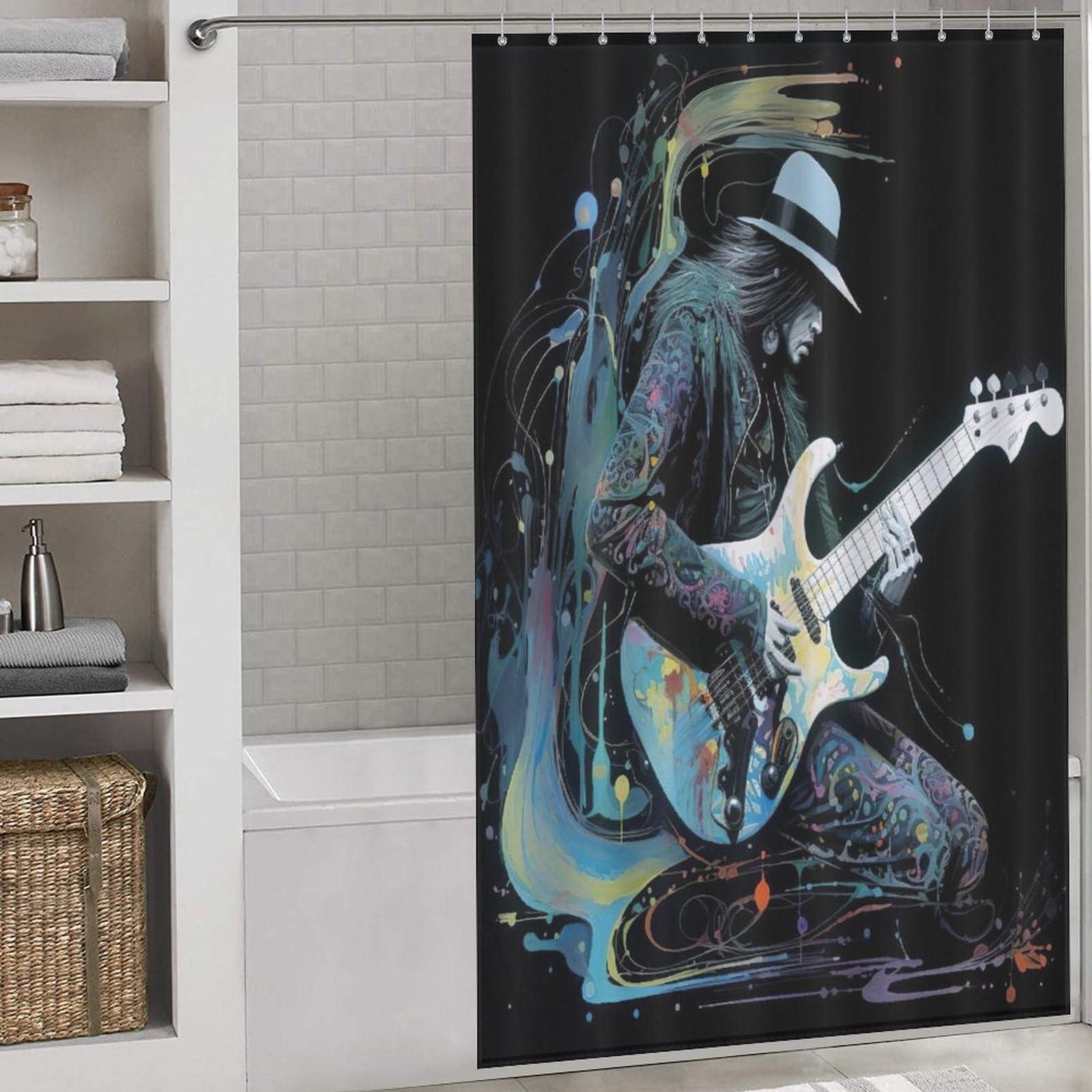 Rideau de douche guitare 140x183 cm en tissu polyester lavable imperméable de bain