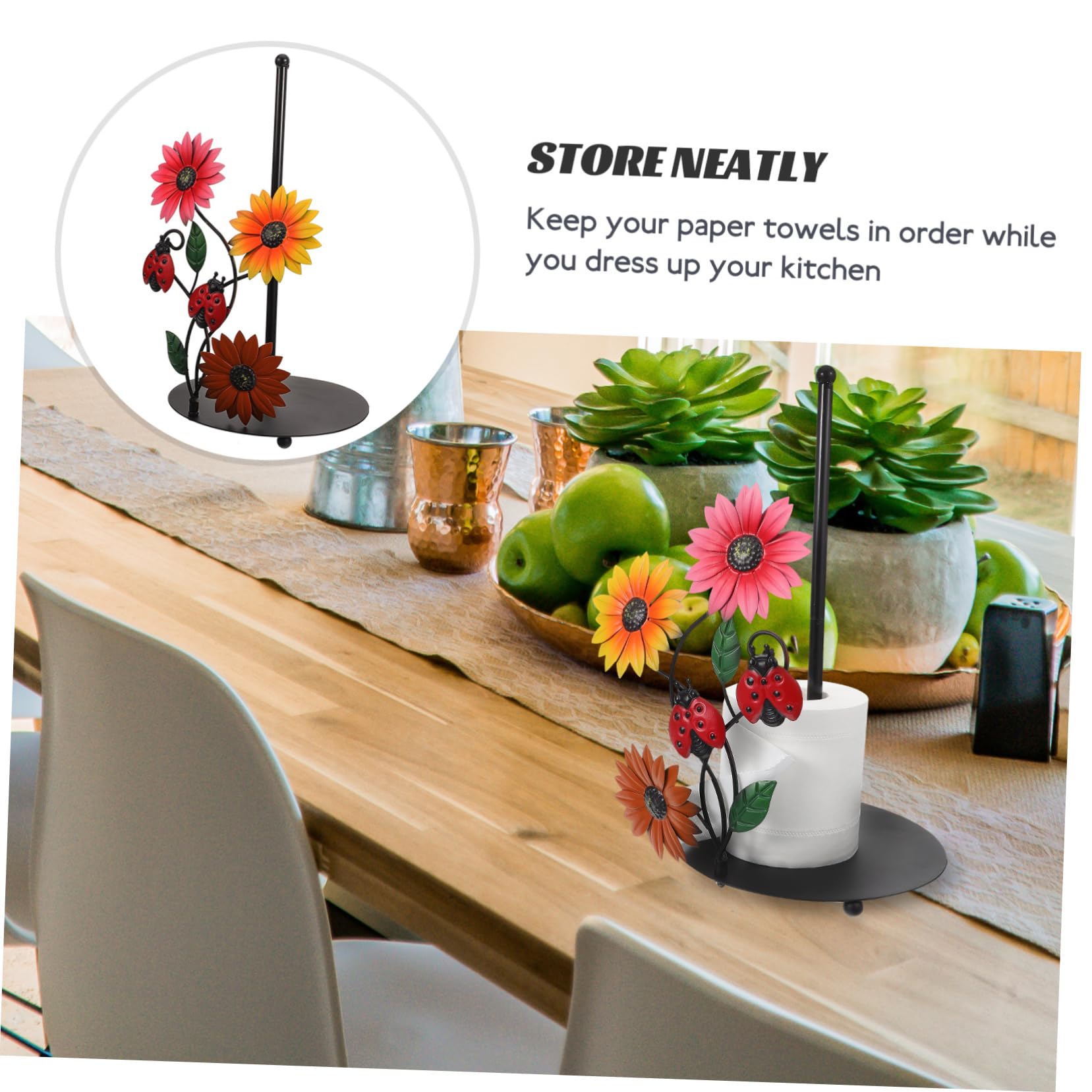 Portarotolo da Cucina in Ferro Girasole, Verticale, Base Stabile, Decorazione Elegante per Cucina e Soggiorno