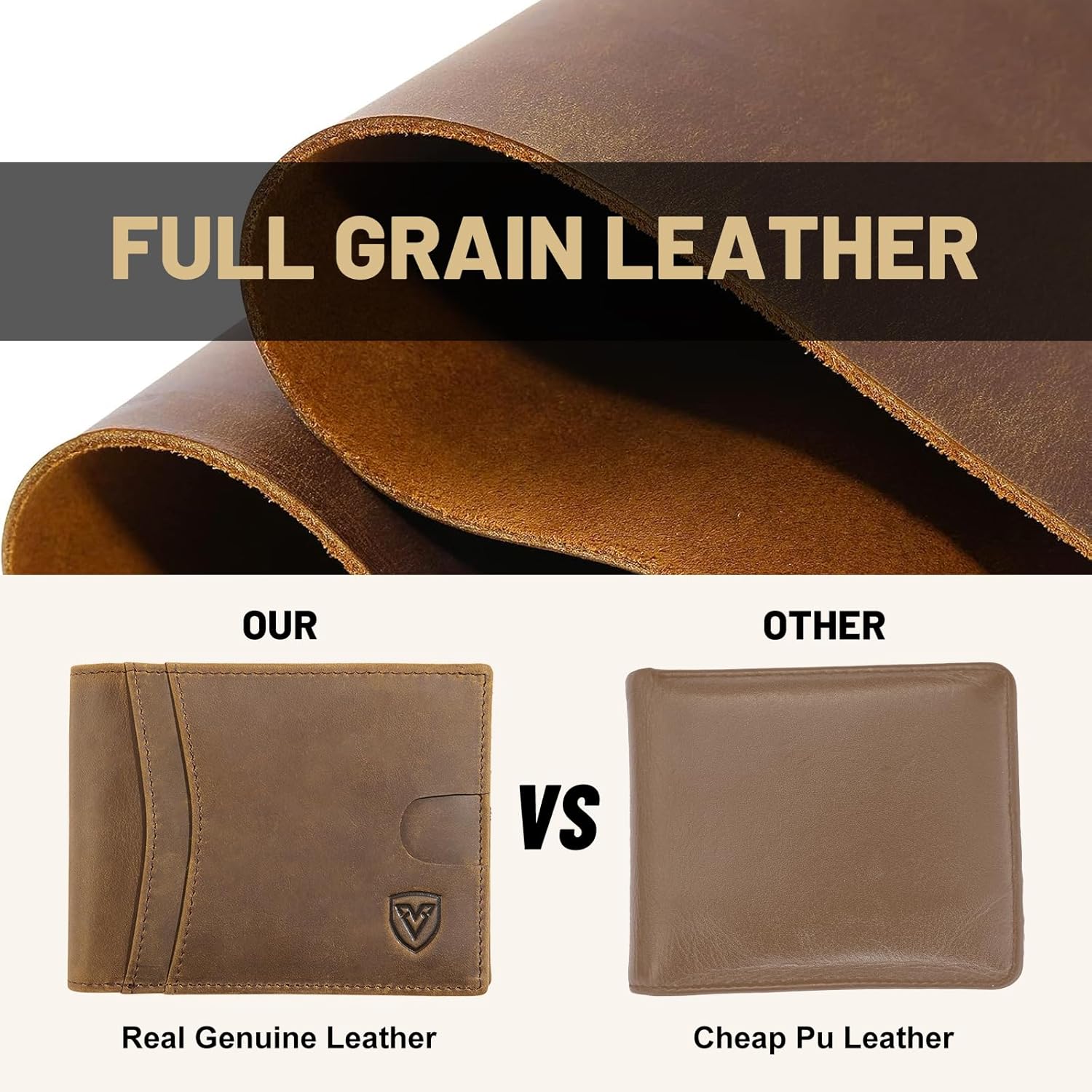 Full Grain Leather Wallet for Men | RFID Blocking | Extra Capacity Bifold Wallet with 2 ID Windows | Ultra Strong Stitching | Slim Billfold with 8 Card Slots | Gift for Him Crazy Horse Brown - Image 2