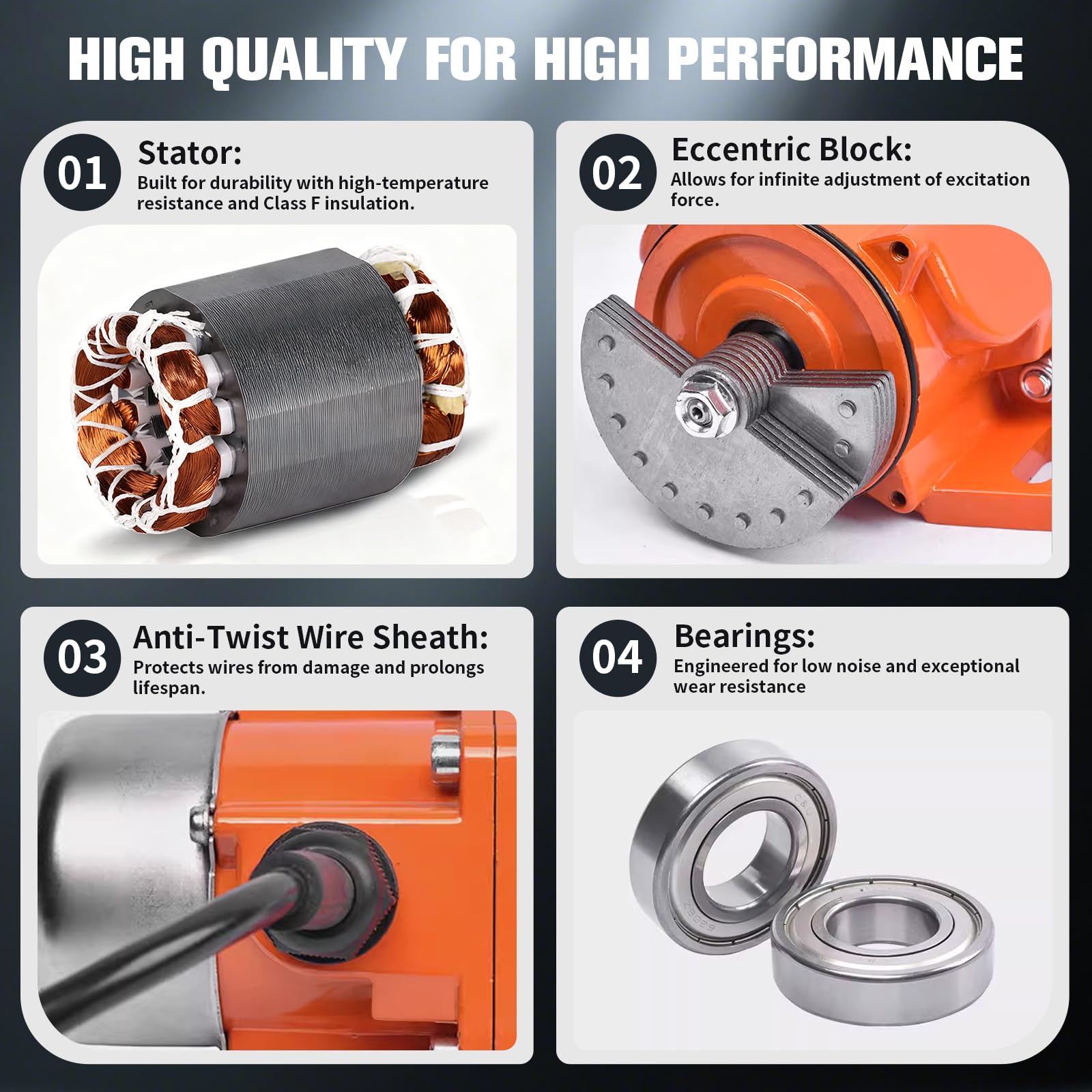 100W Betonrüttler, Elektrischer Vibrationsmotor mit 55KG Kraft 3000 U/min, IP65 wasserdicht, Einstellbarer Rüttelmotor für Bau, Chemie, Bergbau, Medizin und Lebensmittelverarbeitung