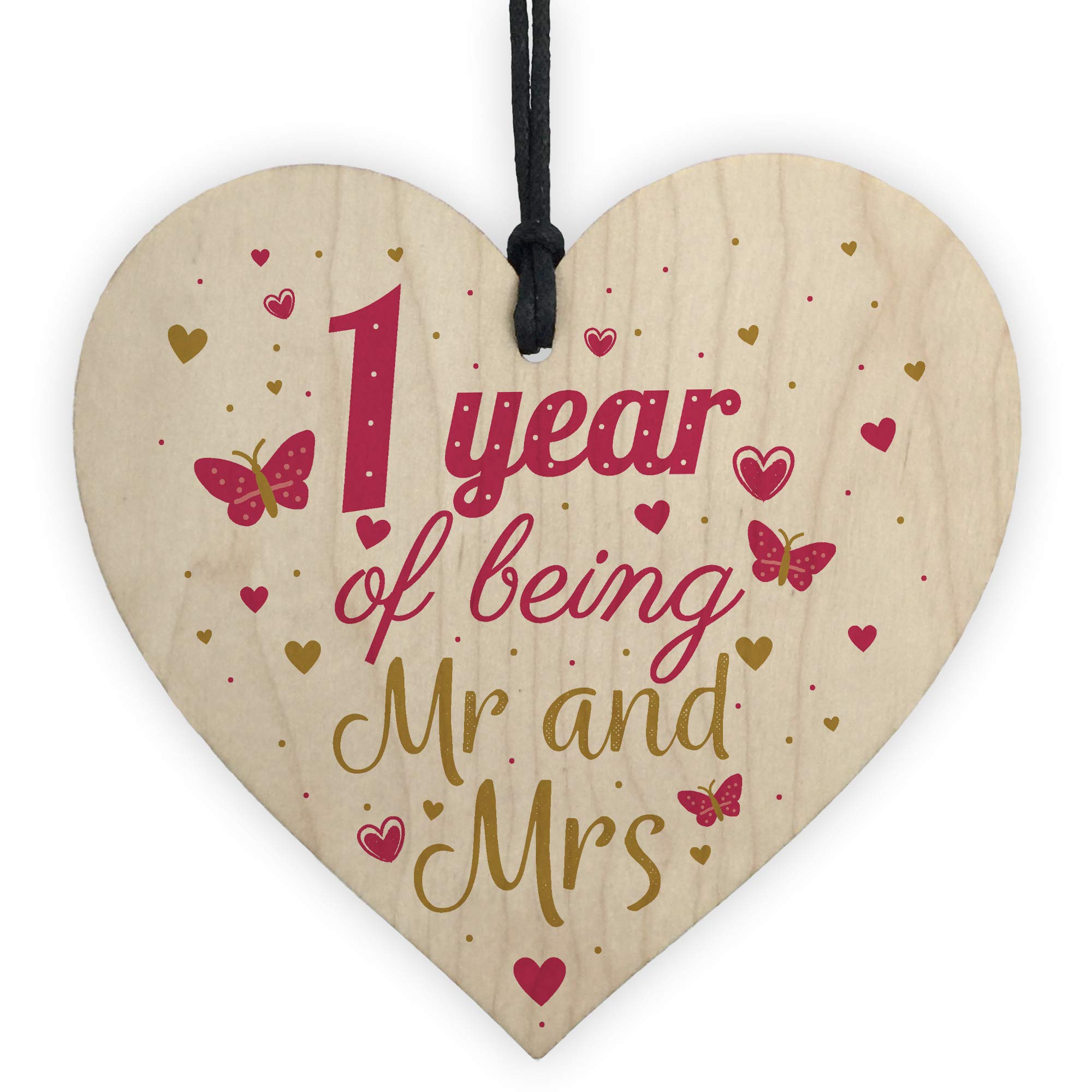 Red Ocean Multicolor 1 Year Anniversary Wooden Heart Plaque Mr And Mrs Wedding For Her