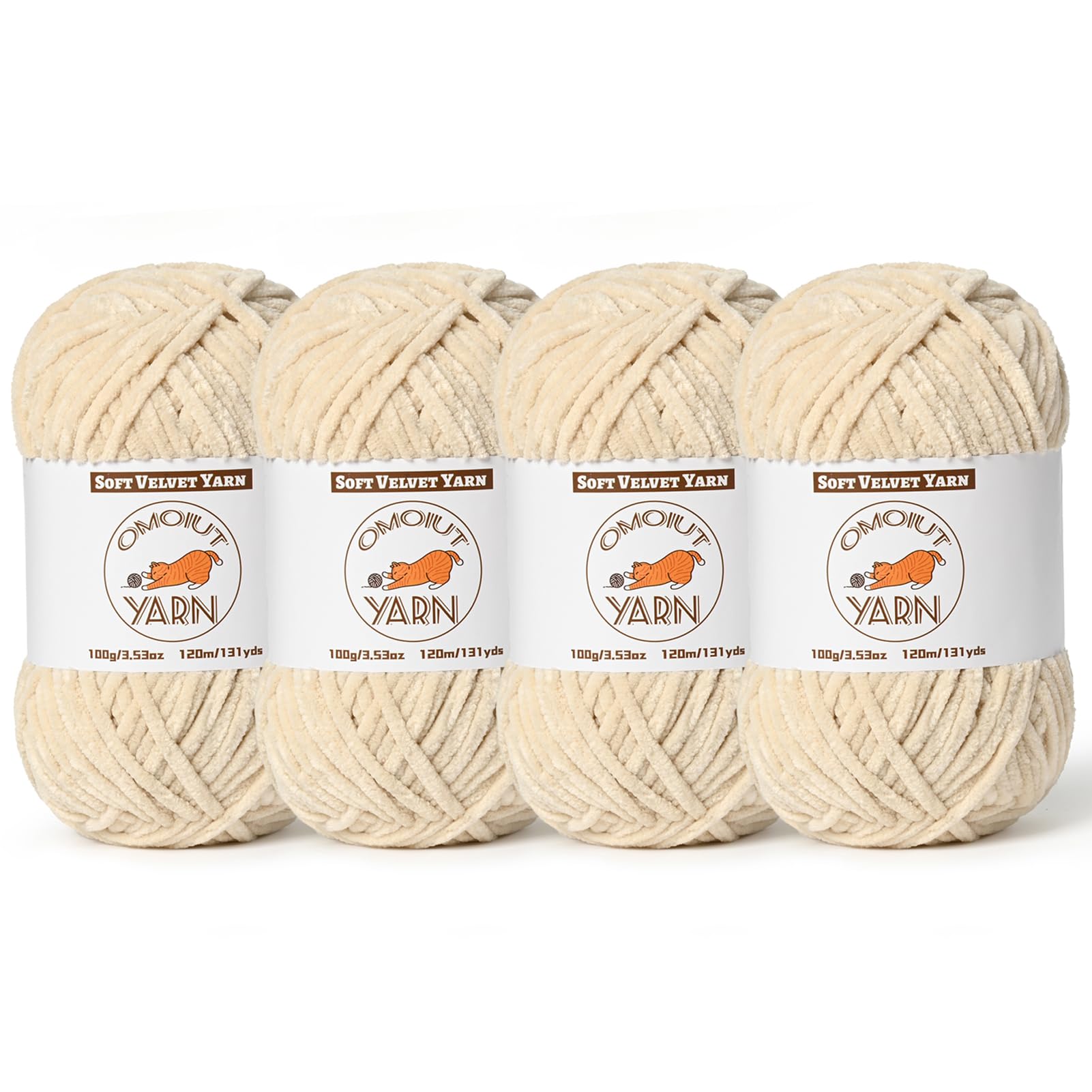 4 Pack Beige Fluffy Velvet Yarn for Crocheting, Chunky Chenille Baby Blanket Yarn for Crochet, Soft Fuzzy Puzzle Yarn for Knitting, (100g/3.53oz Each) Bulky Thick Amigurumi Crochet Yarns