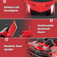 Vista 24 de HONEY JOY Lamborghini - Vehículo eléctrico con licencia de 12 V para niños, 3 velocidades, puerta que se abre, bocina, música, palanca de control