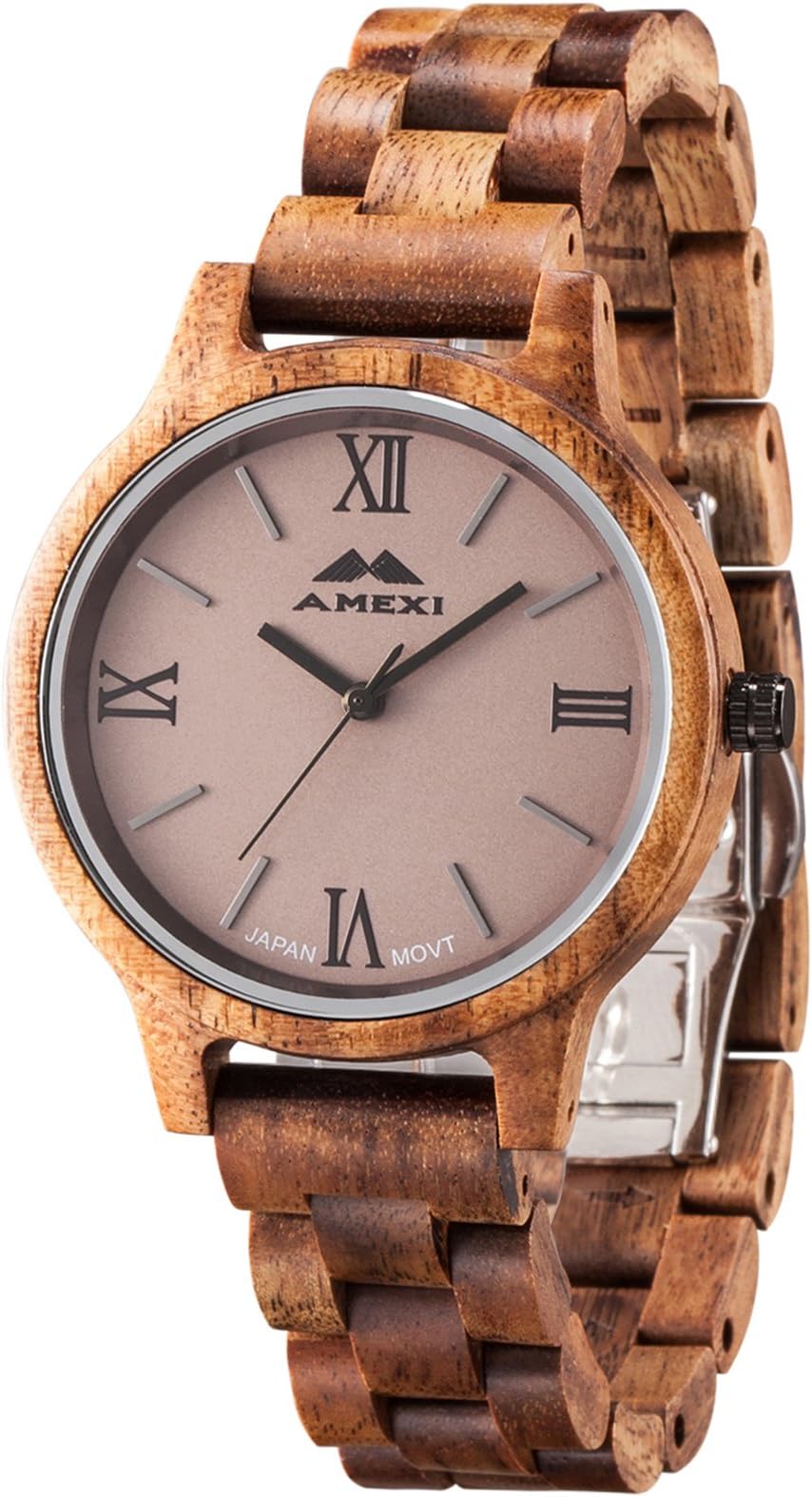 Wooden Watch for Men Women Unisex Handmade Wooden Wrist Watch with Japanes Quartz Movement, Roman Numeral Display