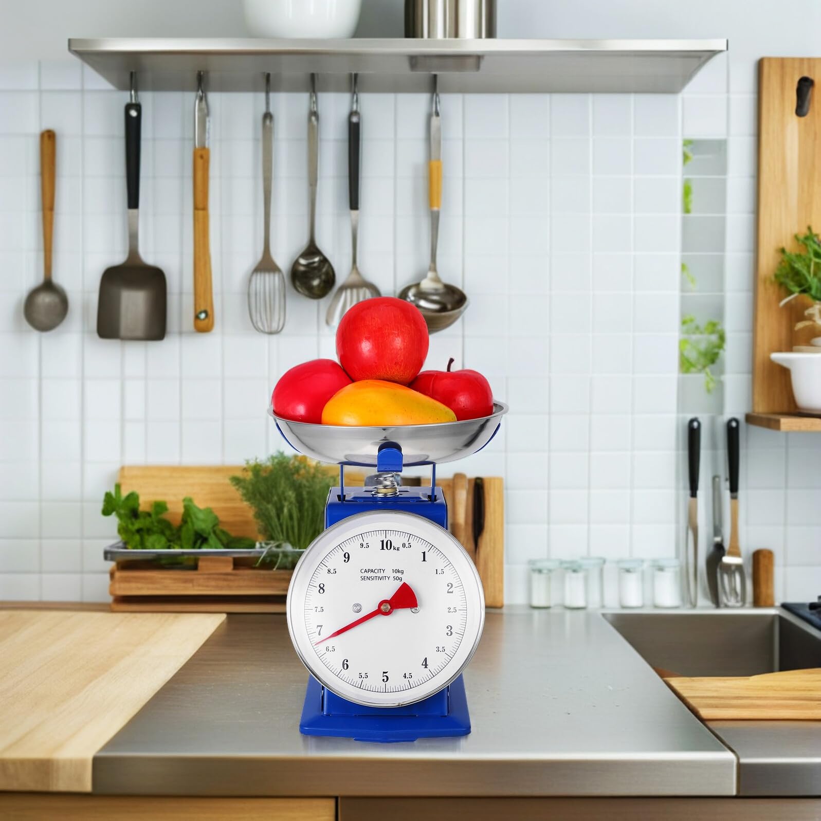 Báscula de Cocina Mecánica Vintage Material Acero Inoxidable y Hierro Capacidad 10kg con Bandeja Desmontable Adecuado para Hornear y Preparar Comidas