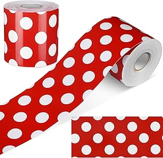 65 Feet Red Polka Dot Bulletin Board Borders Decoration for Classroom Blackboard Rolling Whiteboard Cork Posterboard School Party Decorations Trim Straight Border