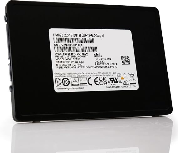 Samsung PM893 7.68TB SATA SSD MZ7L37T6HBLA 6Gb/s V6 2.5 7mm 1DWPD 5YR SED SSD Solid State Drive