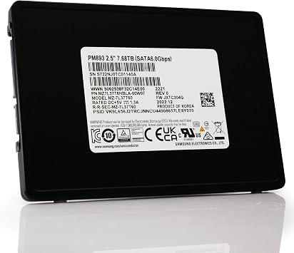 Samsung PM893 7.68TB SATA SSD MZ7L37T6HBLA 6Gb/s V6 2.5 7mm 1DWPD 5YR SED SSD Solid State Drive