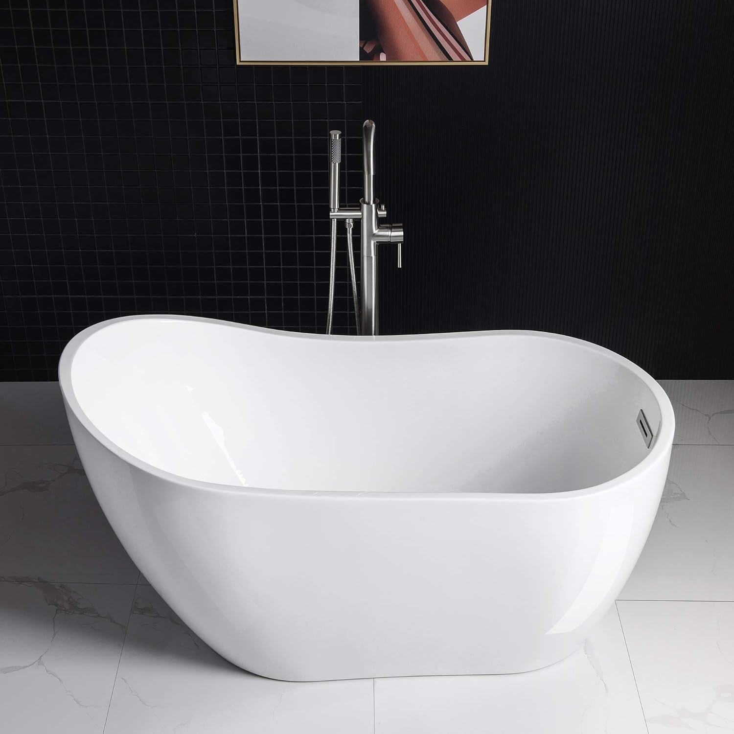 WOODBRIDGE Acrylic Freestanding Contemporary Soaking Tub with Brushed Nickel Overflow and Drain, B-0006 / BTA1507, 54" Bathtub White - Image 9