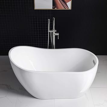 WOODBRIDGE Acrylic Freestanding Bathtub Contemporary Soaking Tub with Brushed Nickel Overflow and Drain B-0006-B/N-Drain &O, 54 B-0006