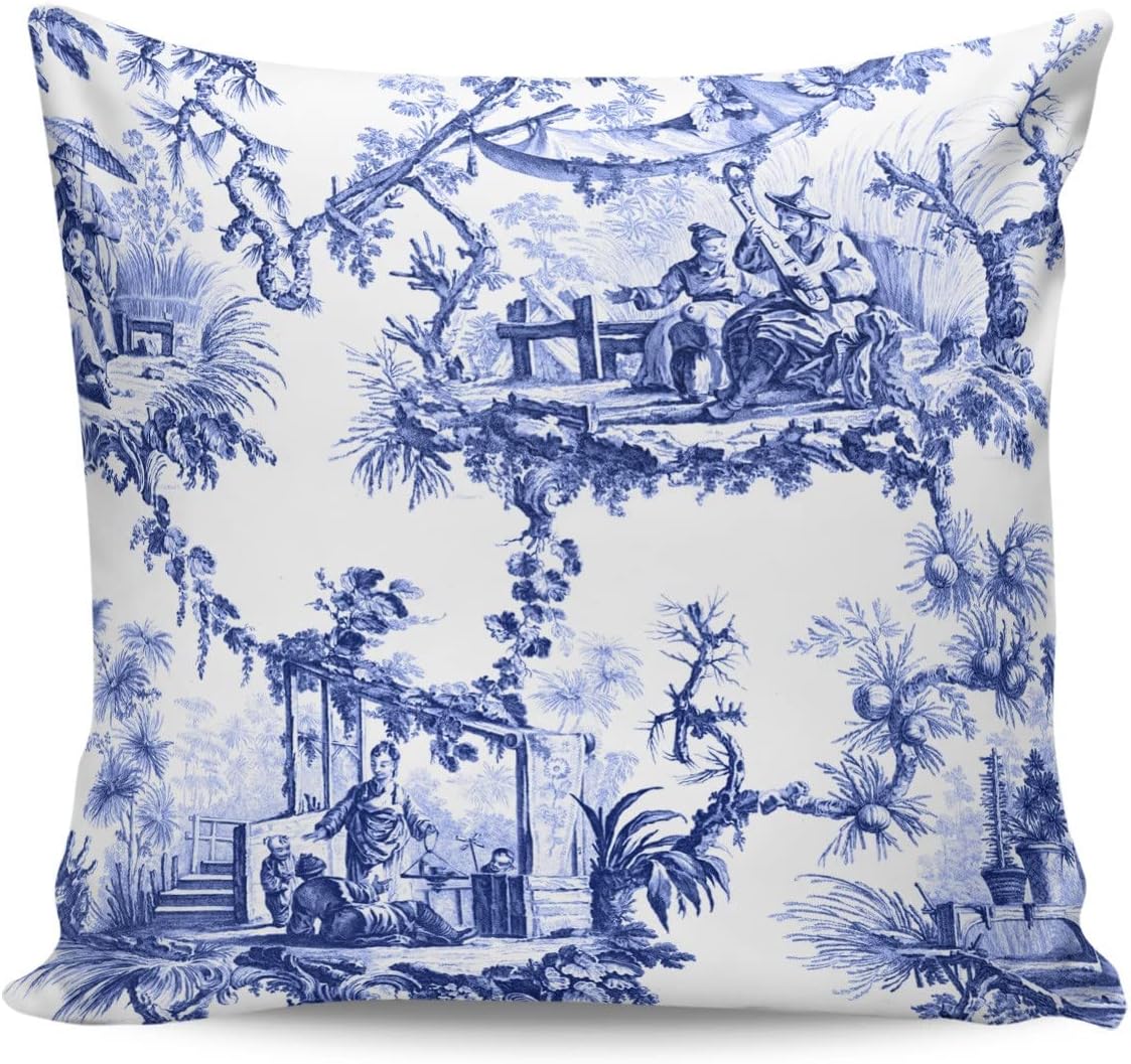 Chinoiserie Toile Pillow Covers Cases Pattern Cover Cushion Pillowcase Square Print