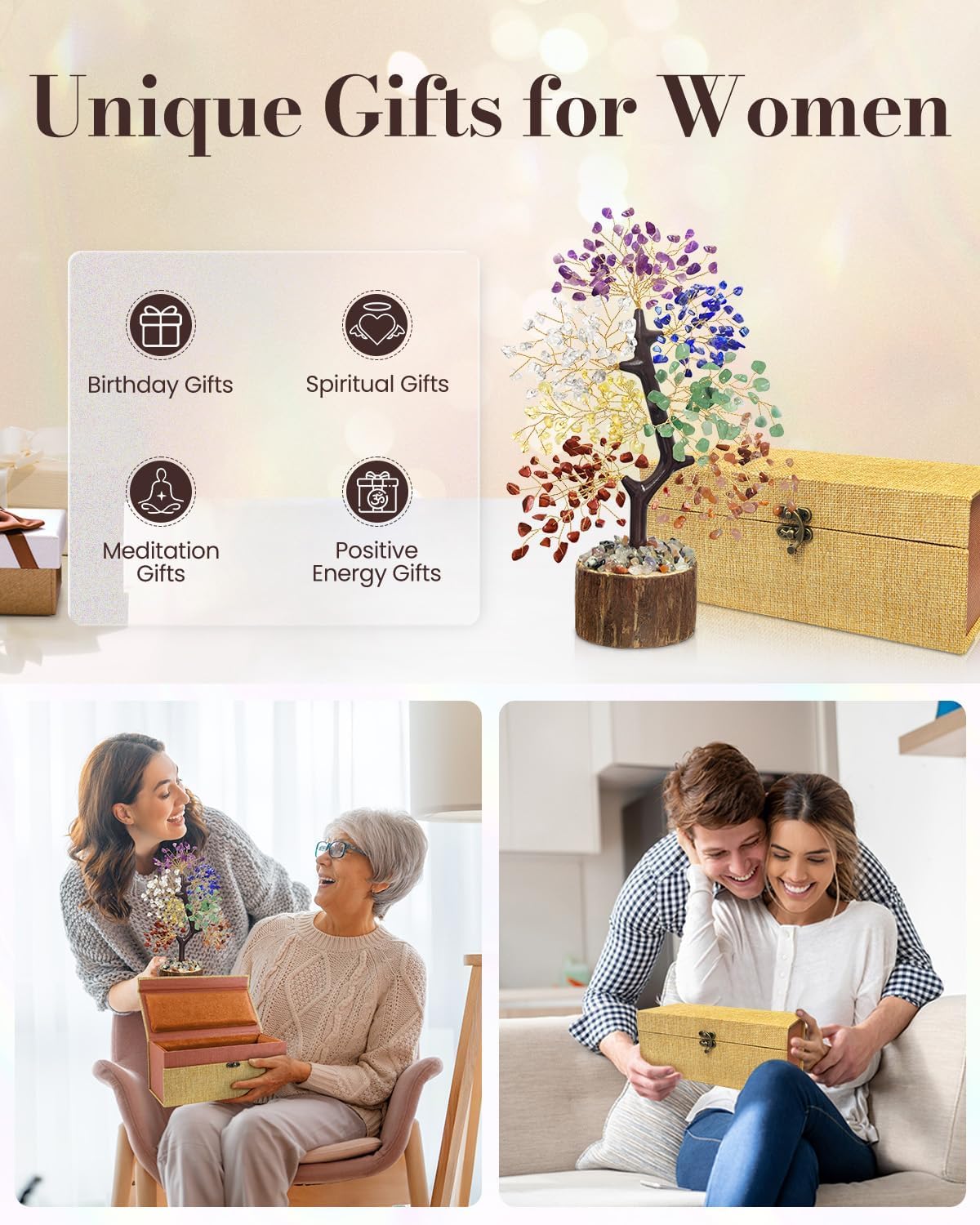 7 Chakra Crystal Tree of Life - Upgrade Gift Box, Valentine's Day Gift, Unique Birthday Gifts for Women, Chakra Healing Trees for Desk Decor, Positive Energy, New House Warming Gift, Gifts for Mom - Image 4