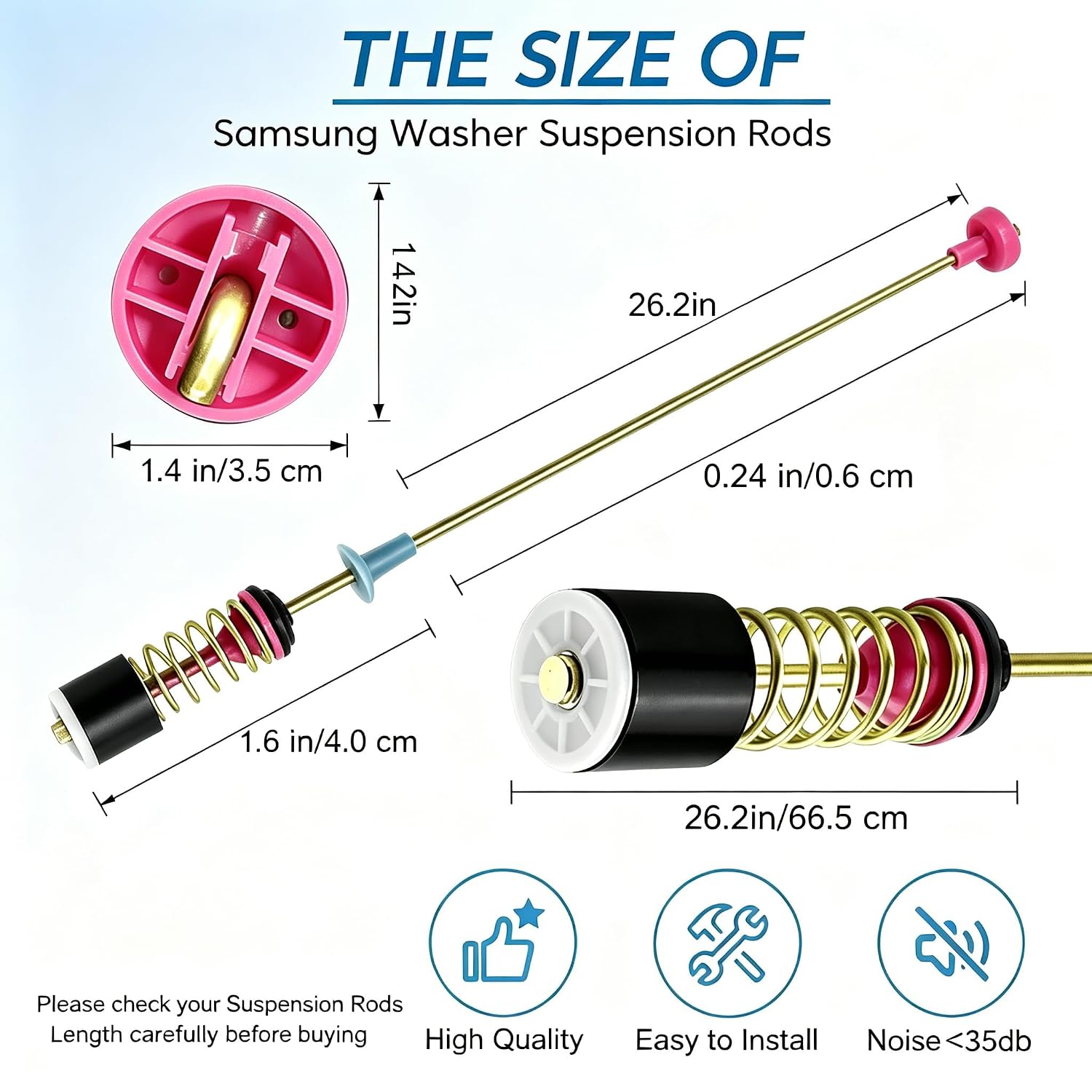 2026 Upgraded DC97-16350U,DC97-16350T Wa50R5200aw/Us Suspension Rods,for Samsung WA50R5400AV/US WA45T3200AW/A4 WA50R5400AW/US WA45H7000AW/A2 and WA45N3050AW/A4 Washing Machine（4Pcs）