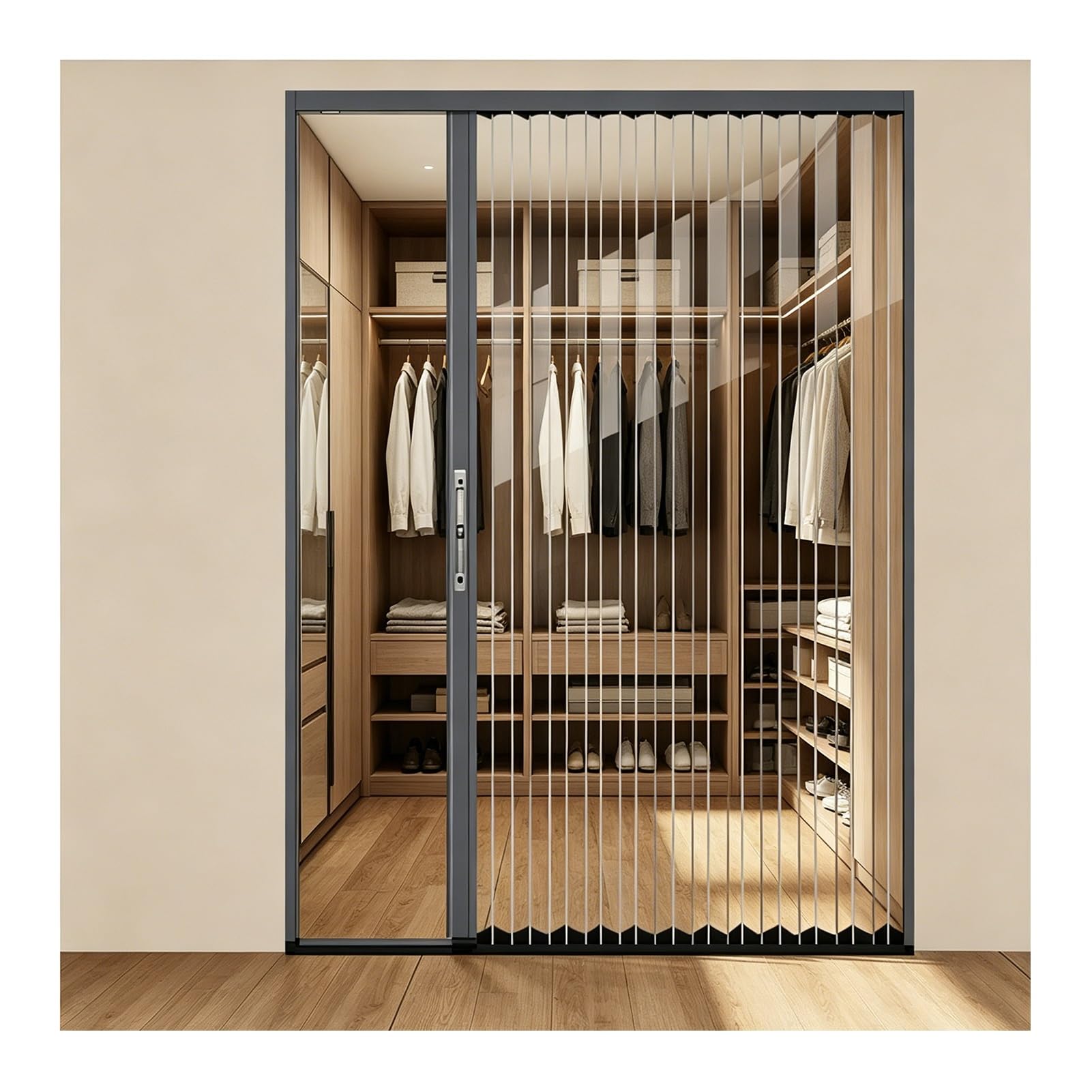 Kphymod Grey Clear Pc Retractable Room Divider Folding Door, Aluminum Alloy Accordion Partition Door, Closet & Bedroom Space Separation(,48" X 80")