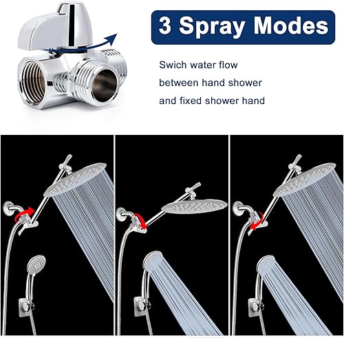 Miniatura 5 de NearMoon Brazo de ducha de latón macizo G12 pulgadas, válvula desviadora de 3 vías para cabezal rociador de mano y fijo, componente de baño para