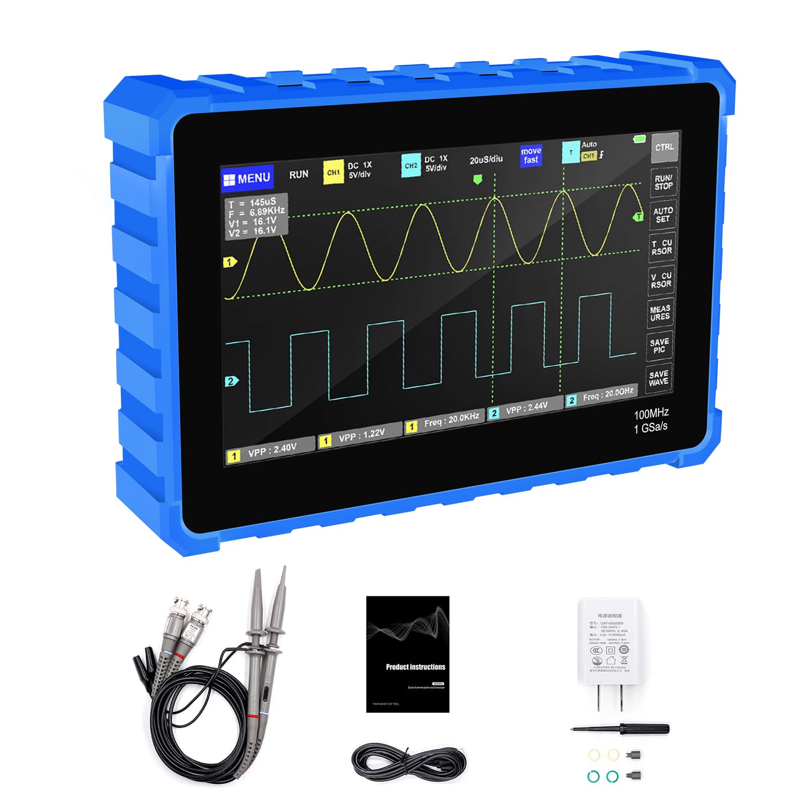 Oszilloskop, Digital Oszilloskop Multimeter, Handoszilloskop with 2 Kanal, Usb Oszilloskop, 100 MHz Bandbreite, TFT-LCD-Display, 1GSa/s Abtastrate, Zufällig verteilte Cover