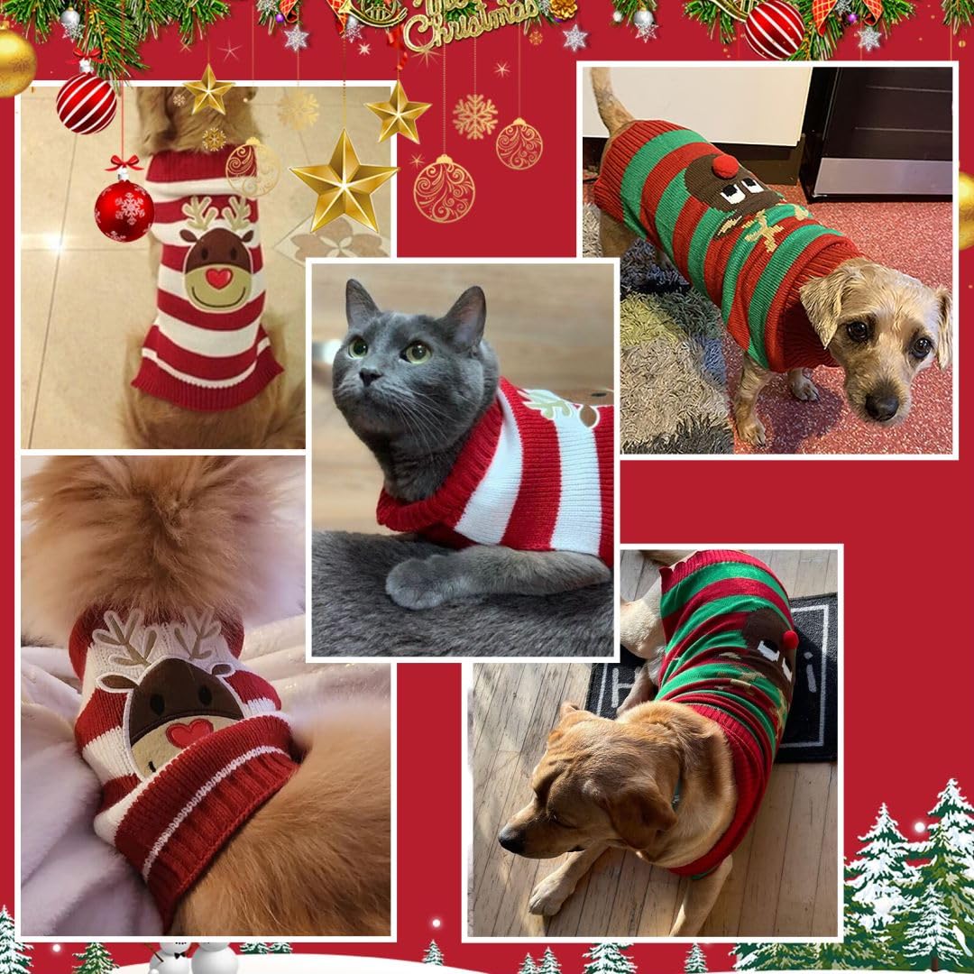Maglioncino Cane Gatto Inverno Caldo Renna Maglione Natalizio Vestito per Taglia Piccola Media Grande Bianco XXS