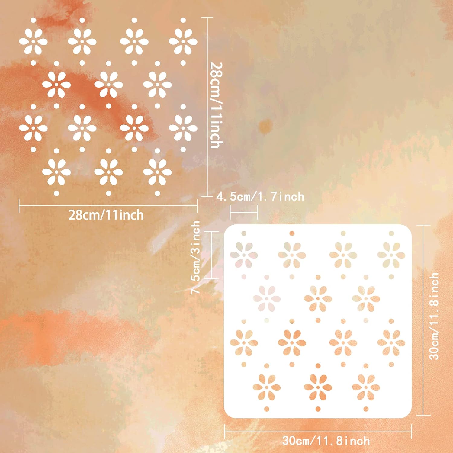 FINGERINSPIRE Small Flowers Stencil 11.8x11.8 inch Reusable Wall Tile Stencil Plastic Mini Daisy Flowers & Dots Pattern Stencil Background Stencils for Painting Nursery Wood Wall Home Decoration