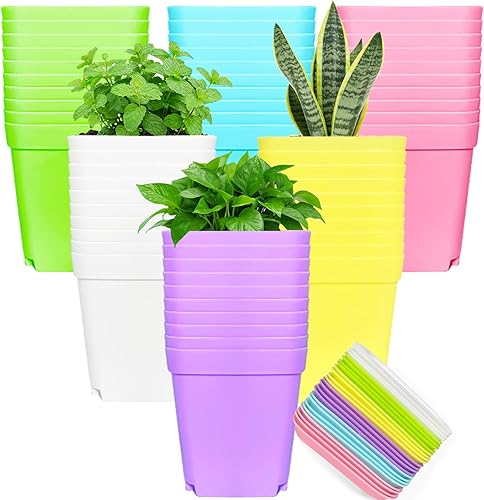 Miniatura 11 de Anyumocz 100 Piezas Macetas Cuadradas para Vivero de Plantas, Macetas de Plástico de 3.5 Pulgadas con Agujeros de Drenaje, Macetas Reutilizables
