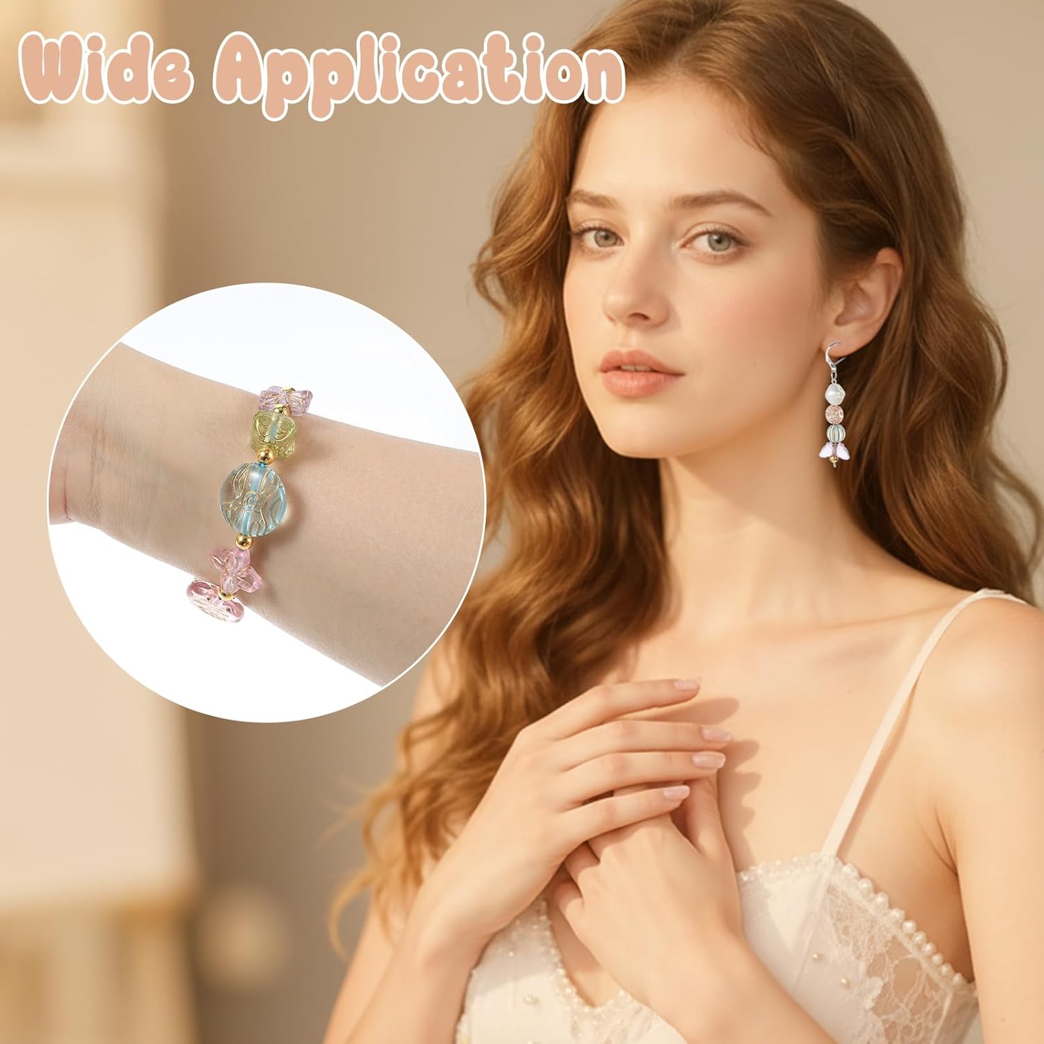 100PCS Bohemia Acrylic Beads Cute Kawaii Aesthetic Assorted Beads Mix Metal Enlaced Transparent Bead Heart Butterfly Flower Round Oval Czech Bead for Bracelet Earring Necklace DIY Craft - Image 6