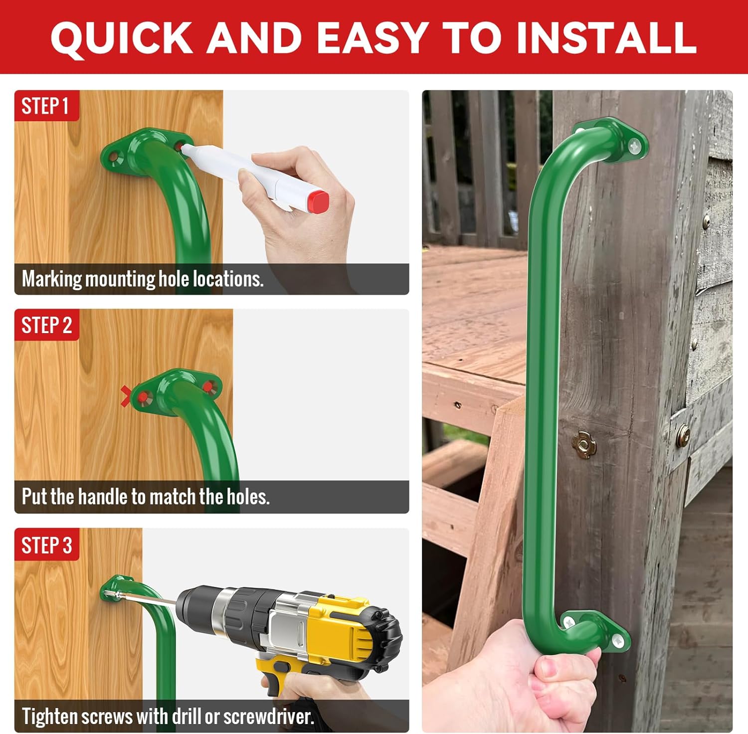 17.3 Inch Safety Playground Handles Metal Kids Indoor Outdoor Climbing Monkey Bars Swing Set Accessories Grab Handle Playset Hand Grips for Playhouse, Treehouse, Jungle Gym (Green, 6 Pack)