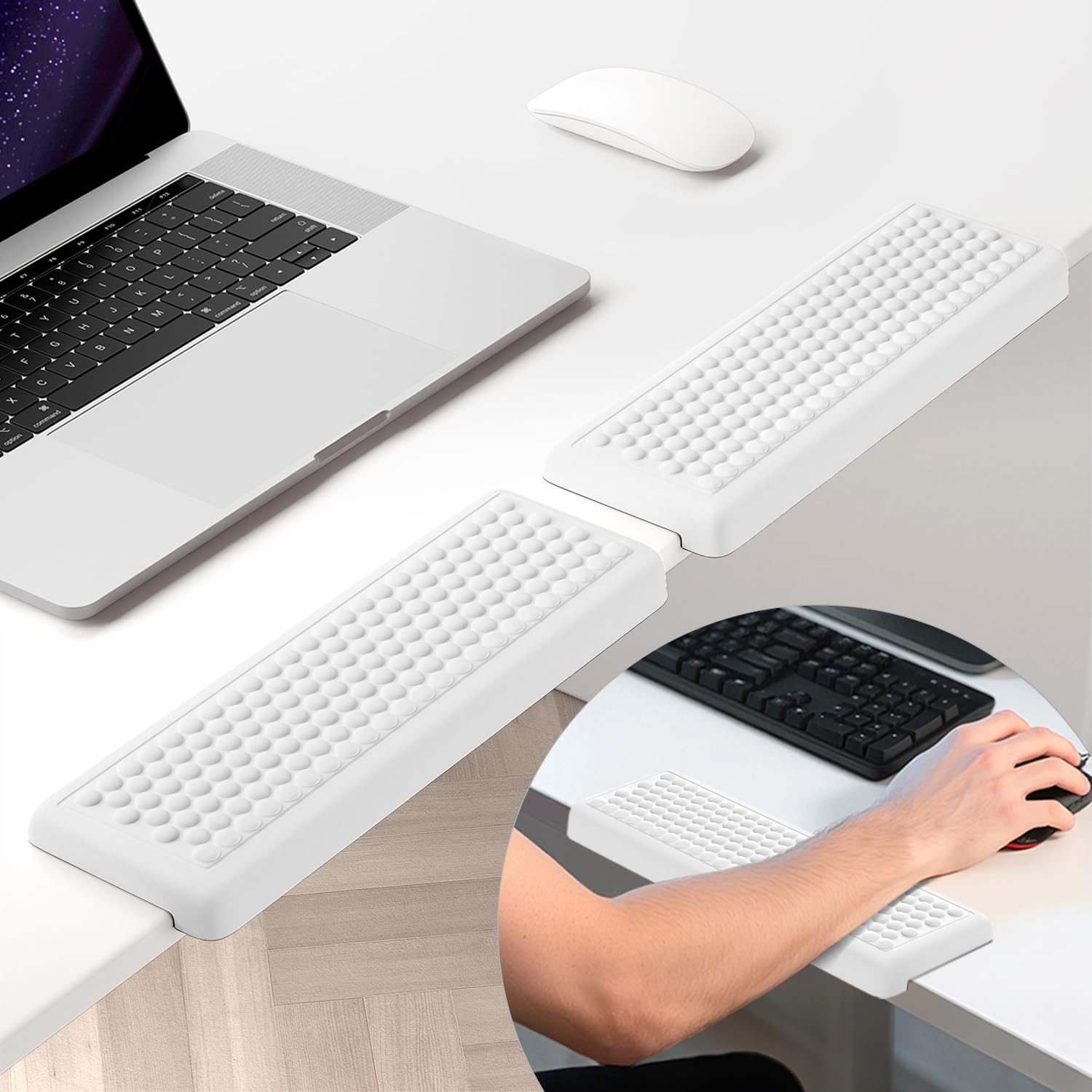 Hsurbtra L-Shaped Desk Elbow Pad, 2-Piece Soft Memory Foam Elbow Support Padding with Non-Slip Rubber Base, Ergonomic Desk Edge Cushion Wrist Rest for Office, Home, Work, Gaming, White