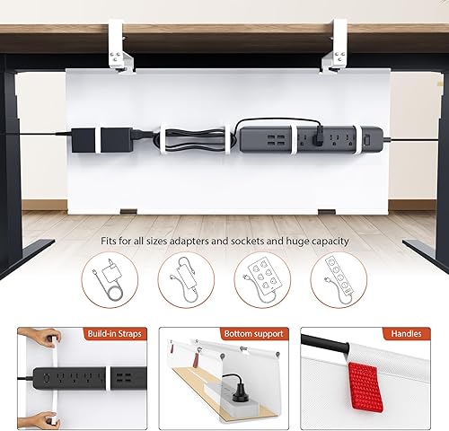 Miniatura 2 de Univivi Bandeja de organización de cables sin taladros debajo del escritorio, organizador de cables de 36 pulgadas para mesa, administración de