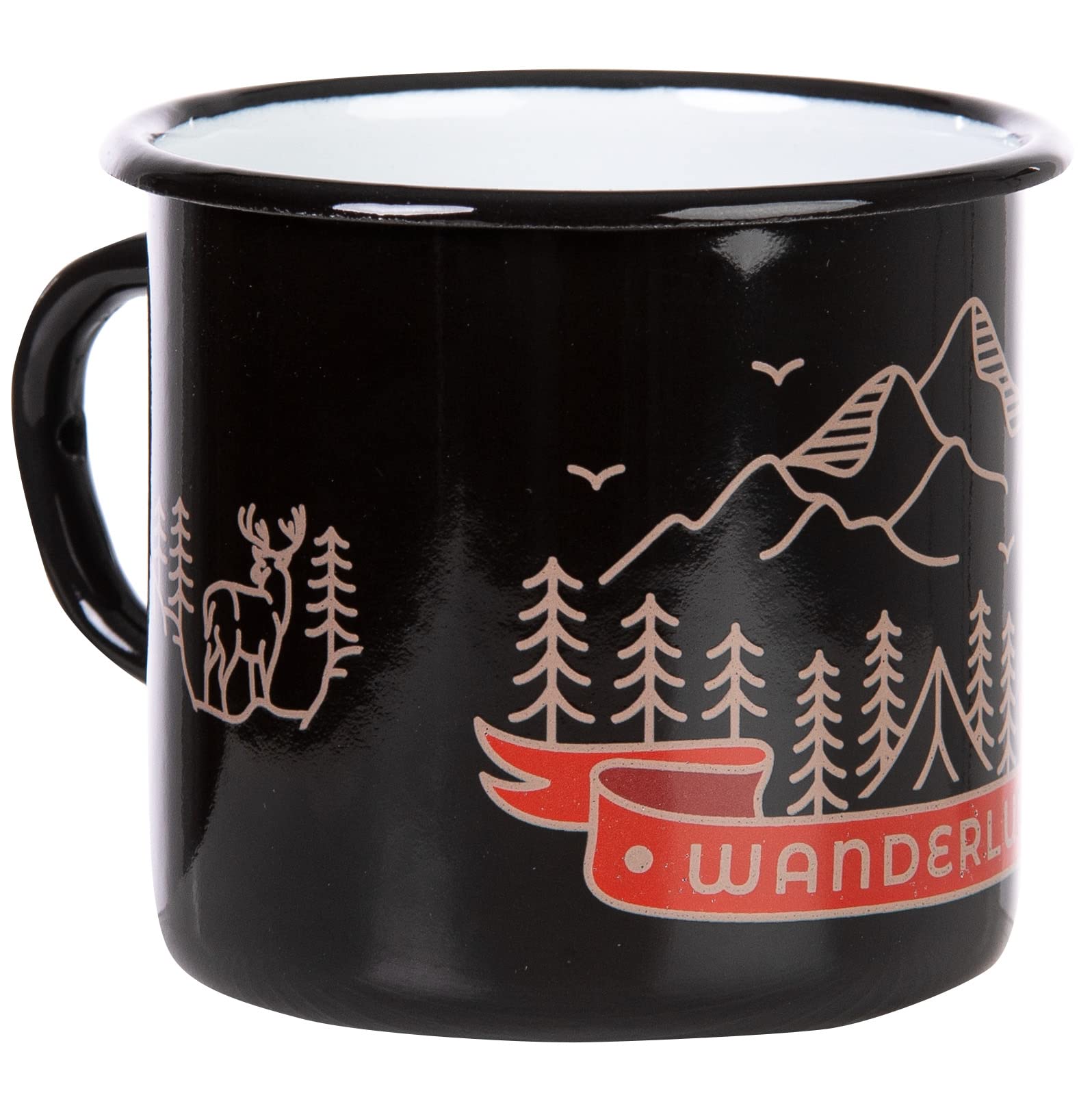 Tazza smaltata stile retrò 350ml, altezza 8 cm, in latta smaltata con bordo in inox, design Camper 'Life is a journey' SK103175