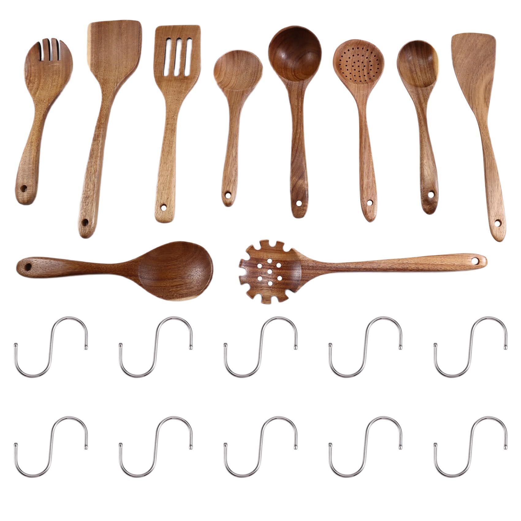 Cuillère en bois teck lisse ensemble de cuisine pour poêle antiadhésive