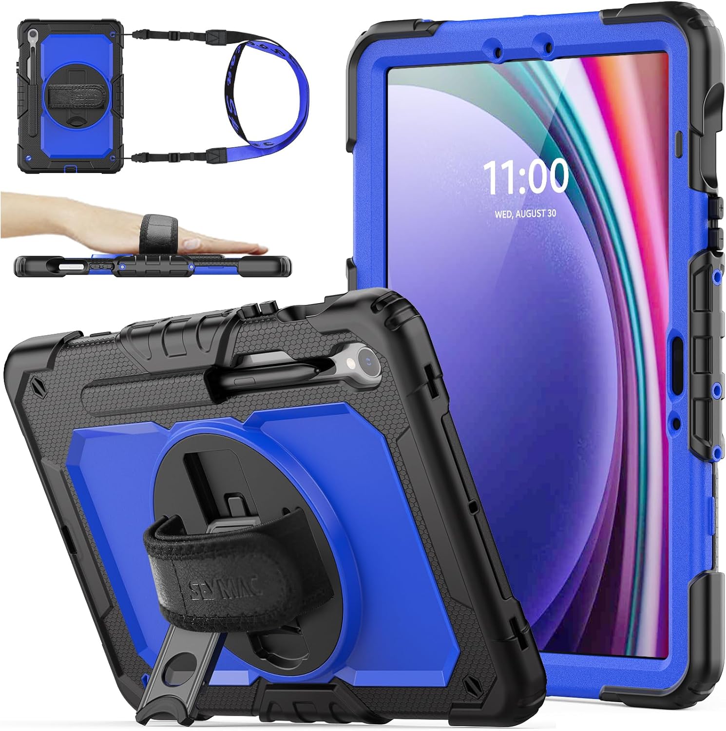 SEYMAC stock Case for Samsung Galaxy Tab S10 FE / S9 / S9 FE 5G Tablet Case Protective with Screen Protector, Pencil Holder, 360 Rotate Stand, Hand Strap, Shoulder Strap, Blue1