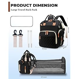 Lamroro Diaper Bag with Changing Station, Waterproof 3 in 1 Baby Diaper Backpack with Foldable Changing Pad, Large Travel Back Pack for Baby Girl Boy, Baby essentials, Black