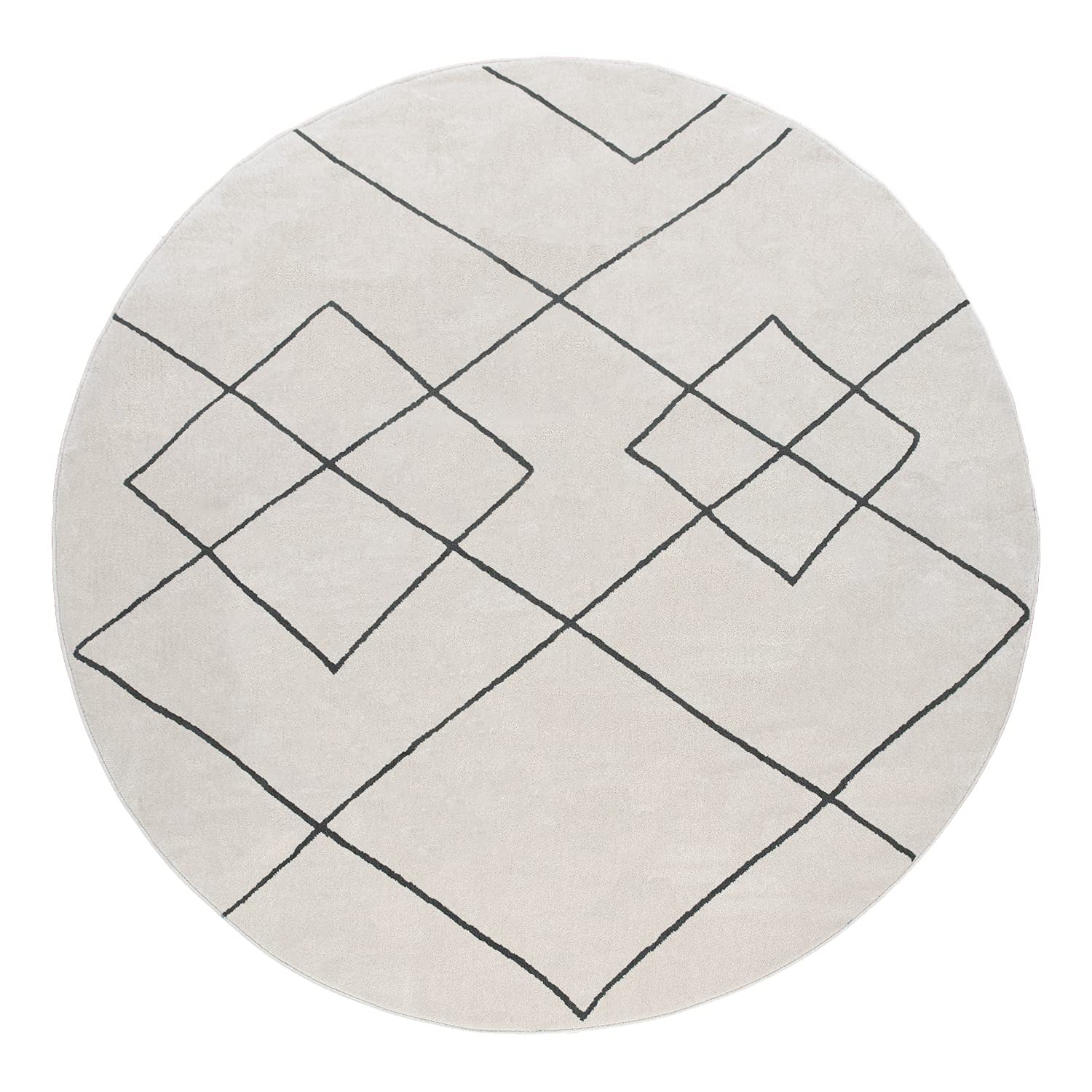 TT Home Tapis Salon Moderne Design Losanges Scandinave Poils Ras Résistant, Blanc, Dimension:Ø 200 cm Rond