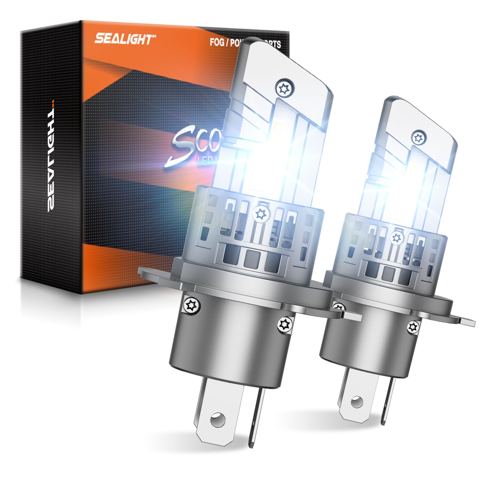 SEALIGHT H4/9003/HB2 Fog Light Bulbs, 40000LM 6500K Cool White, 1:1 Mini Size, H4 Bulb with 13000RPM Cooling Fan, 3 Mins Plug-N-Play, IP67 Waterproof Non-polarity, Pack of 2