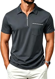 ZITY Mens Polo Shirts Quarter Zip Shirts Casual Classic Lightweight Short Sleeve Golf Collared Shirt with Pocket