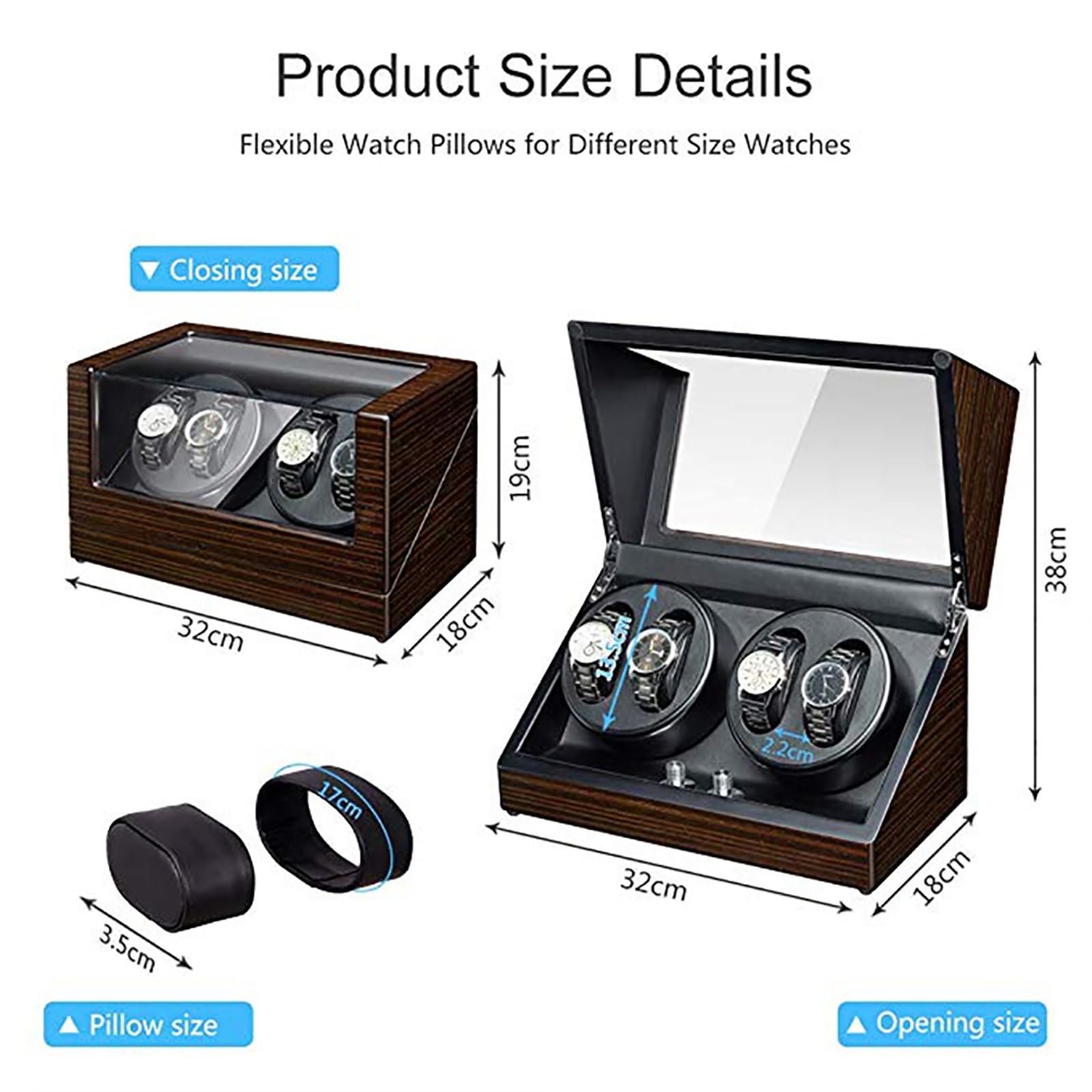 Caricatore Automatico per 4 Orologi, Carica Orologi Elettrica Rotante, Scatola Shaker per Orologi con Motore Silenzioso, Custodia per Orologi Meccanici A Carica