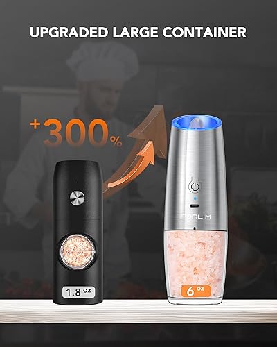 Miniatura 41 de FORLIM Gravity - Juego de molinillo eléctrico de sal y pimienta, molinillo automático de pimienta, molinillo de pimienta, funciona