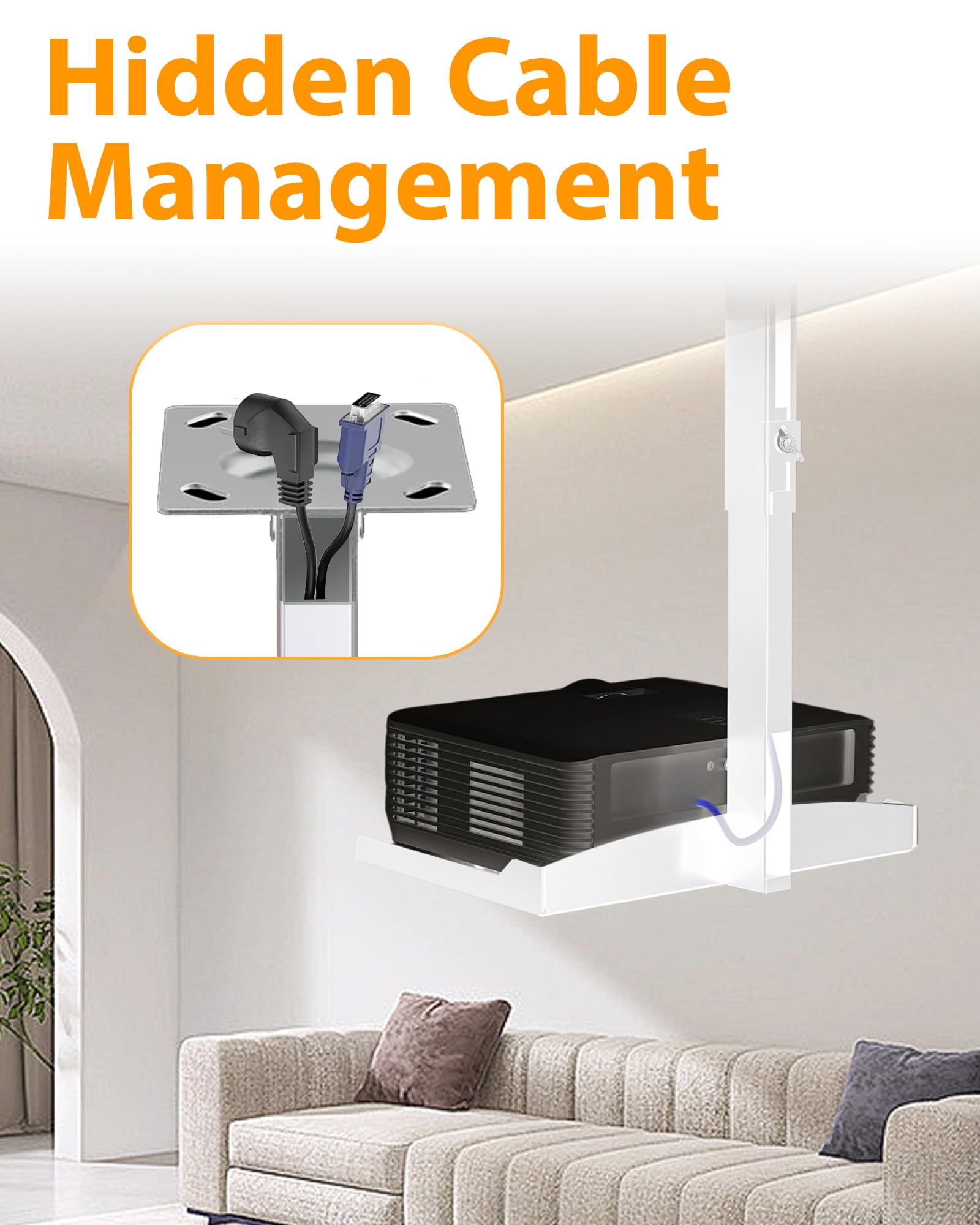 Supporto da soffitto per proiettore, robusto e girevole a 360° per proiezione senza interruzioni, perfetto per l'installazione di home theater o ufficio