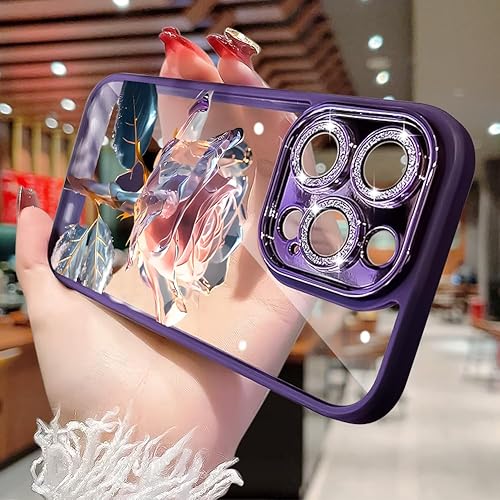 Miniatura 2 de ZIYE Funda para iPhone 13 Pro Max, funda con diseño floral de rosa de hadas rosa con protector de lente de cámara integrado, purpurina brillante,
