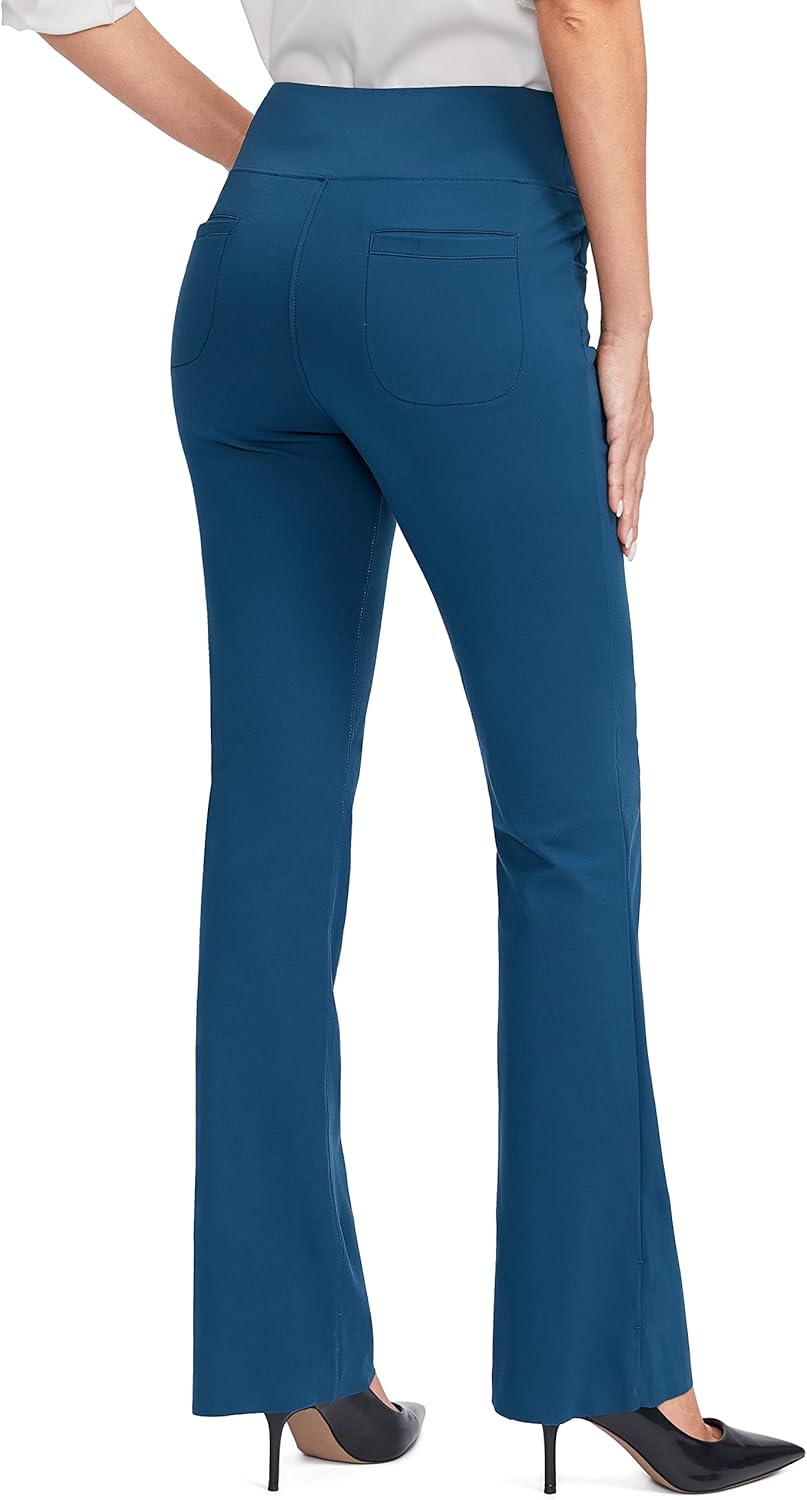 Rammus Womens High Waist Yoga Dress Pants with Pockets Stretch Work Pants for Women Bootcut Leg Slacks for Office Casual