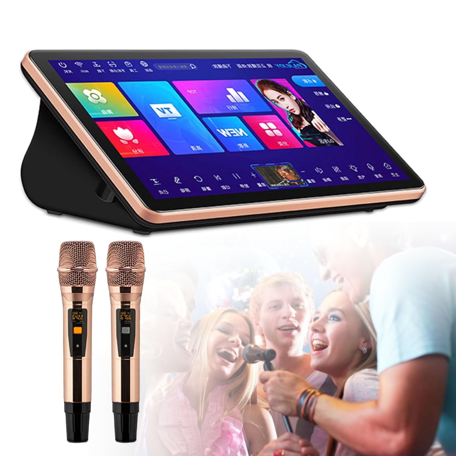 Macchina per karaoke, attrezzatura per karaoke da 18,5 pollici, touch screen capacitivo 4K HD, 26 lingue, lettore karaoke KTV per feste in casa al bar,3TB-Black
