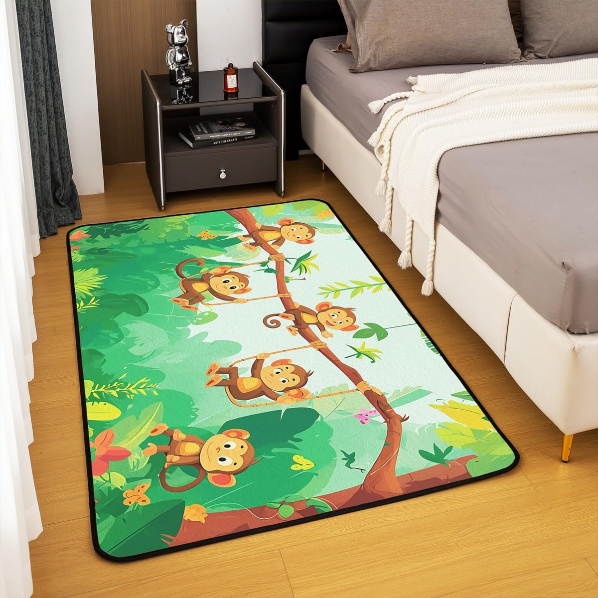 jejeloiu Monkey Rugs for Living Room Bedroom Non Slip Area Rug 4x5 Kids Women Men Cute Zoo Animal Monkeys Decorative Carpet Area Rug Carpet for Kitchen Bedroom Living Room Laundry Entryway Rug Mats