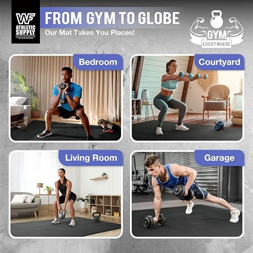 Miniatura 9 de WF Athletic Supply Alfombrillas de ejercicio grandes de alta calidad, alfombrillas de entrenamiento de 0.276 in para gimnasio en casa, gruesas,