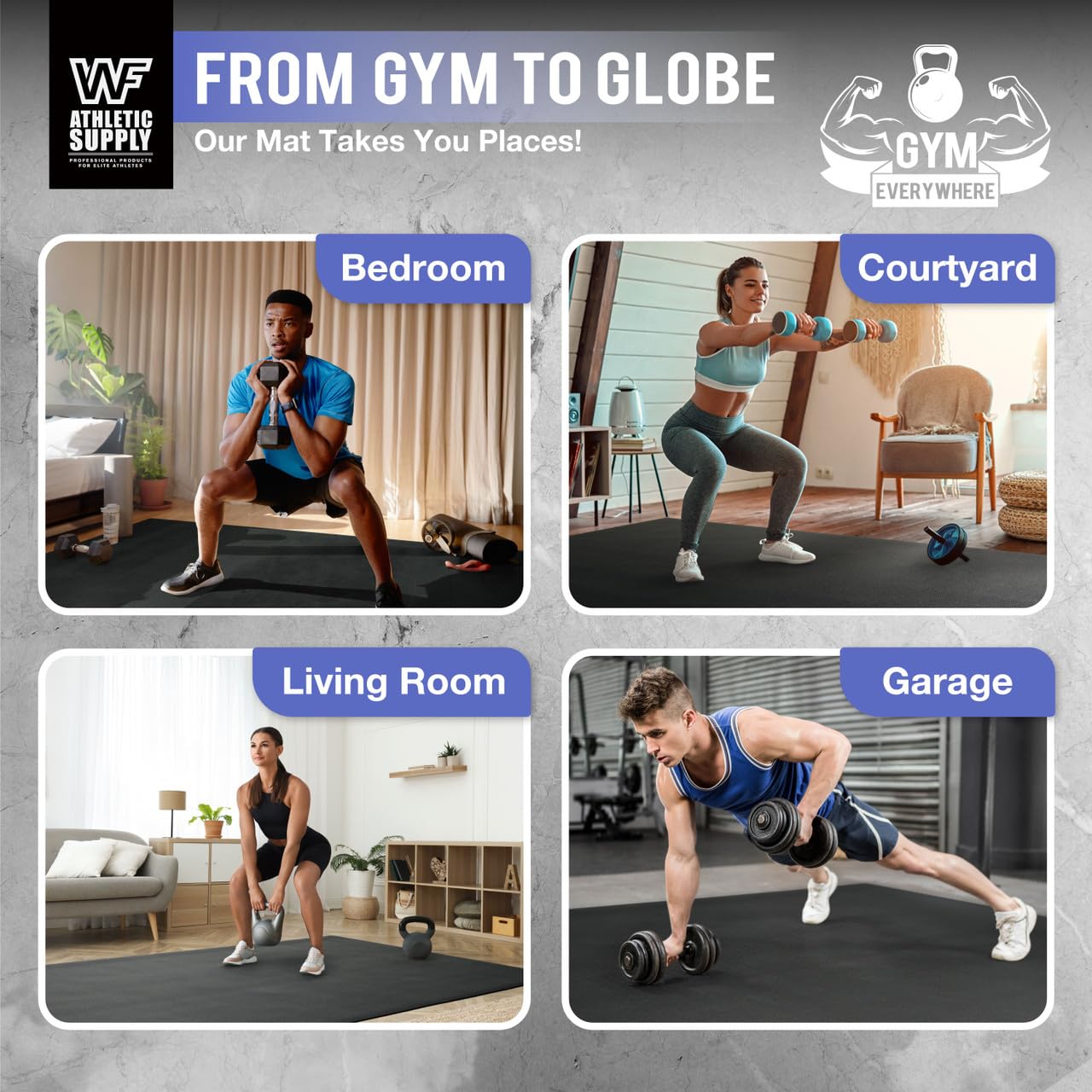 WF Athletic Supply Premium Large Exercise Floor Mats, 7 MM Workout Mats for Home Gym Thick, Heavy-Duty Floor Mat for Gym, Cardio, Weightlifting, Exercise Equipment, Shoe-Friendly