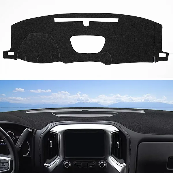 SKYLOTEC Dash Cover Mat Fit for 2019-2022 2023 2024 2025 Chevy Chevrolet Silverado 1500 2500HD 3500HD, 2019-2023 GMC Sierra 1500 2500HD 3500HD w/o Head Up Display No Speaker Cutout Dash Pad Protector