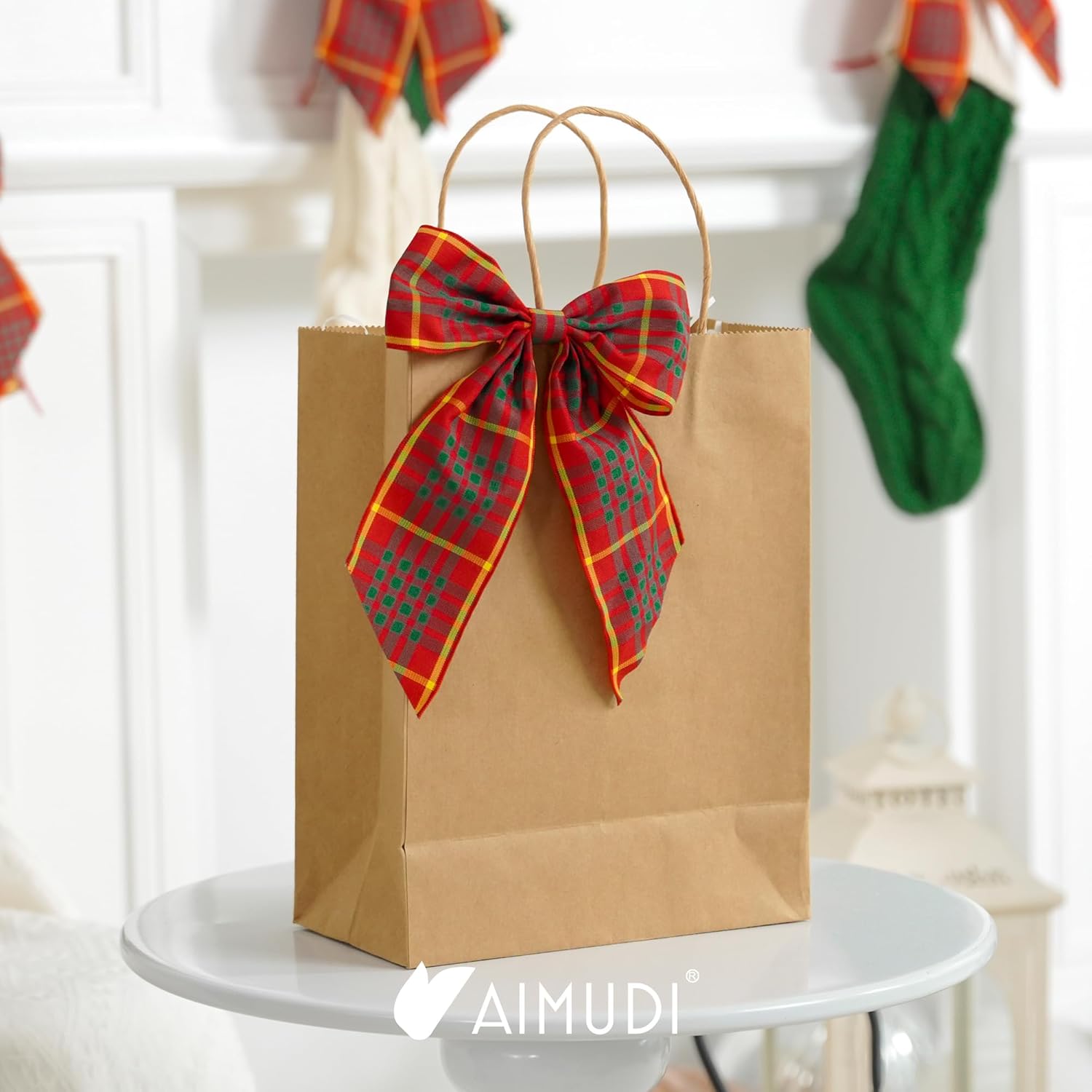 AIMUDI Christmas Bows for Gift Wrapping 6×9'' Red Plaid Bows for Christmas Tree Wreath Bows with Wire Edge Premade Bows for Craft Present Lantern Fireplace Holiday Christmas Decorations.