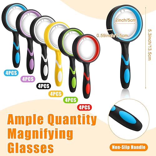 Miniatura 2 de Xuhal 24 lupas de mano 10X lupa de lectura inastillable para personas mayores y niños, lente de aumento de color de 1.969 in con goma antideslizante