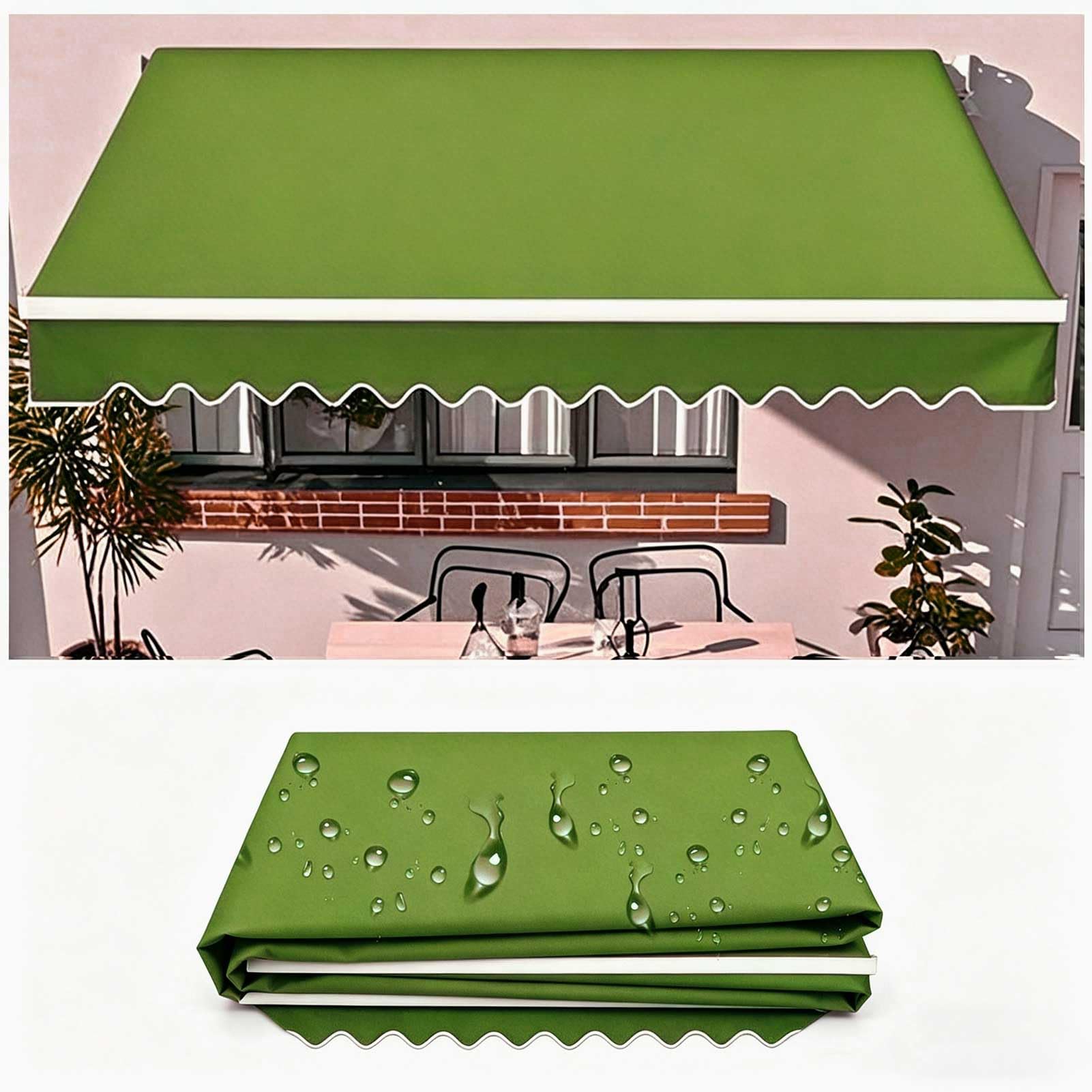Awnings Replacement Fabric 4x3m Door Window Sun Shade Shelter Replacement Canvas, Replacement Sun Shade Shelter Fabric for Yard, Retractable Patio Awning Replacement Fabric, Grass Green