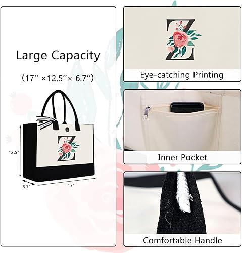 Miniatura 104 de Initial Canvas Tote Bag, Personalized Birthday Gifts for Women Mom Friends Teachers, Monogrammed Tote Bags Suitable for Mother's Day Wedding Beach
